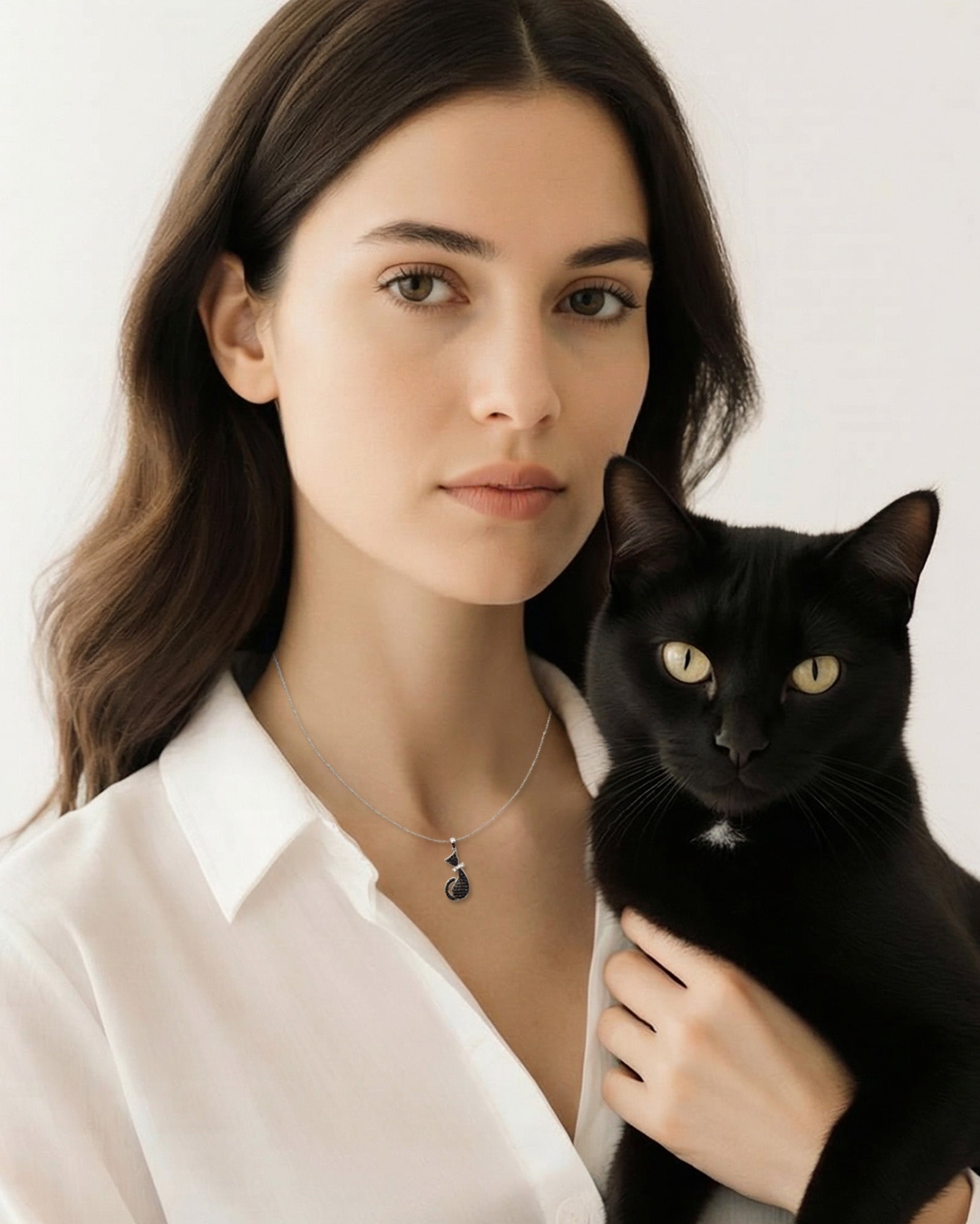 Black Cat Silver Chain Necklace | HT Animal Supply