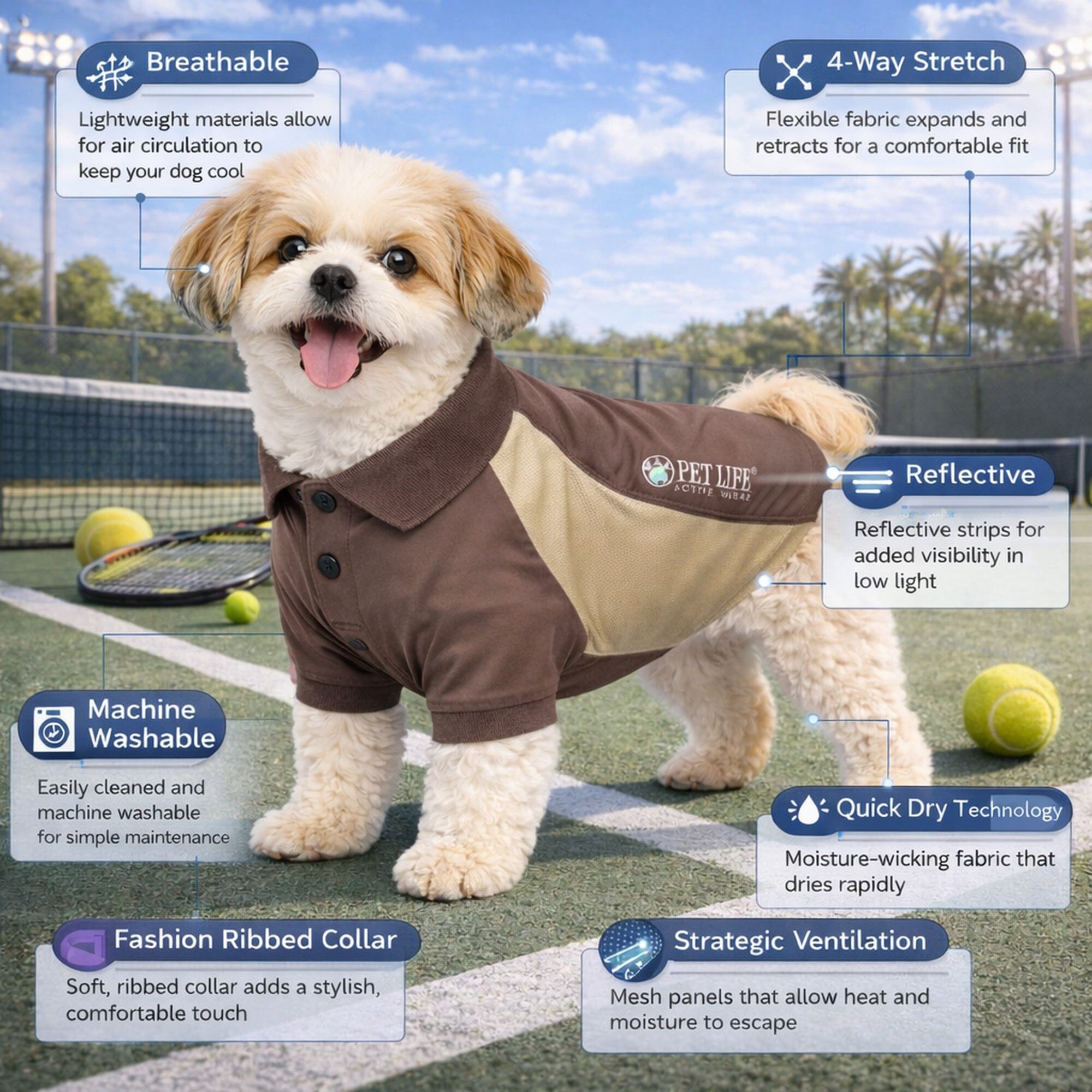 Pet Life Active Barko Pawlo Relax-Stretch Quick-Drying Performance Dog Polo T-Shirt | HT Animal Supply