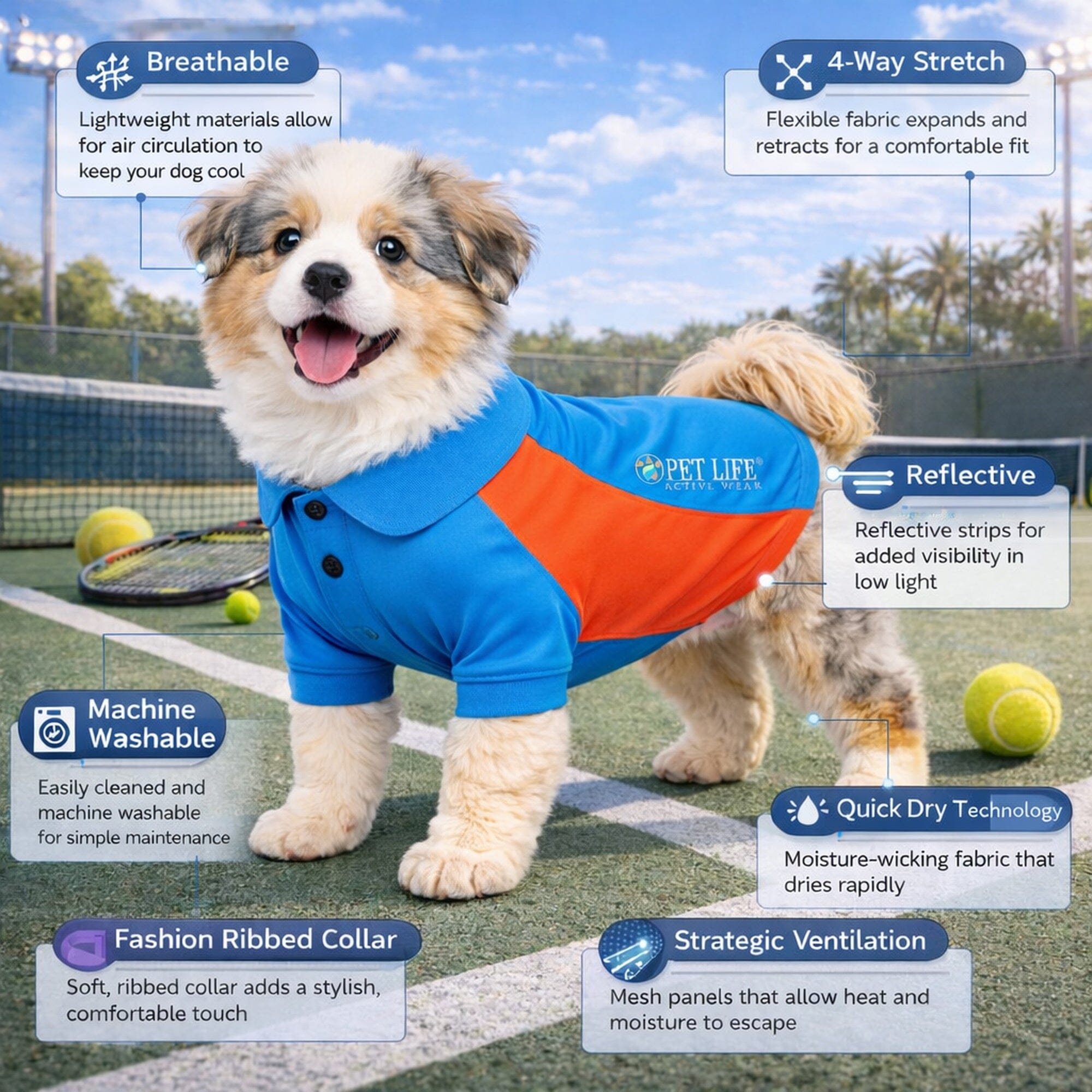 Pet Life Active Barko Pawlo Relax-Stretch Quick-Drying Performance Dog Polo T-Shirt | HT Animal Supply