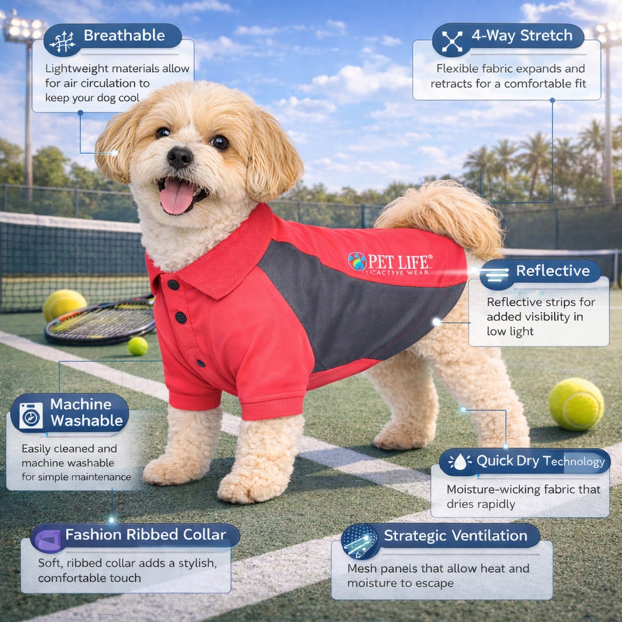 Pet Life Active Barko Pawlo Relax-Stretch Quick-Drying Performance Dog Polo T-Shirt | HT Animal Supply