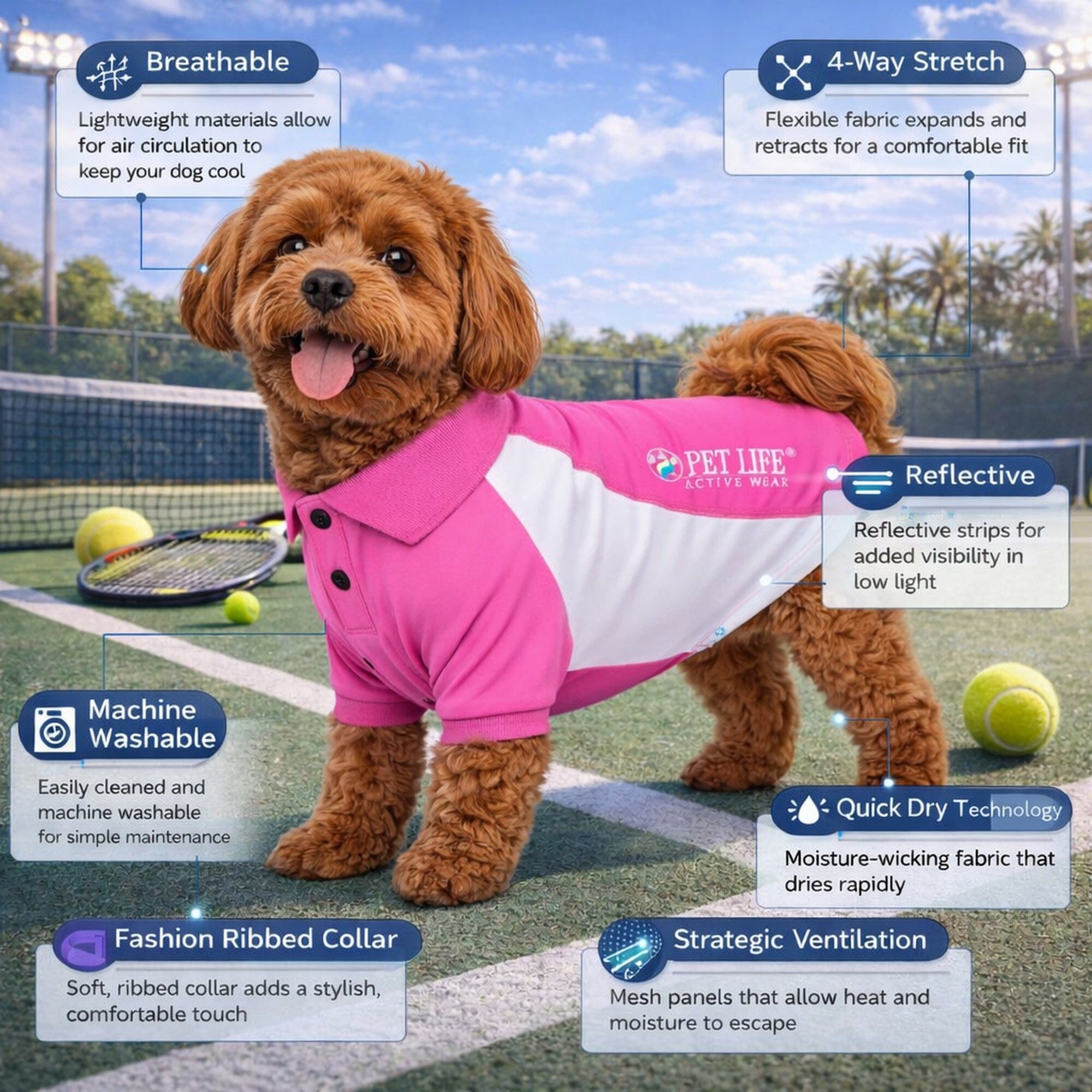 Pet Life Active Barko Pawlo Relax-Stretch Quick-Drying Performance Dog Polo T-Shirt | HT Animal Supply