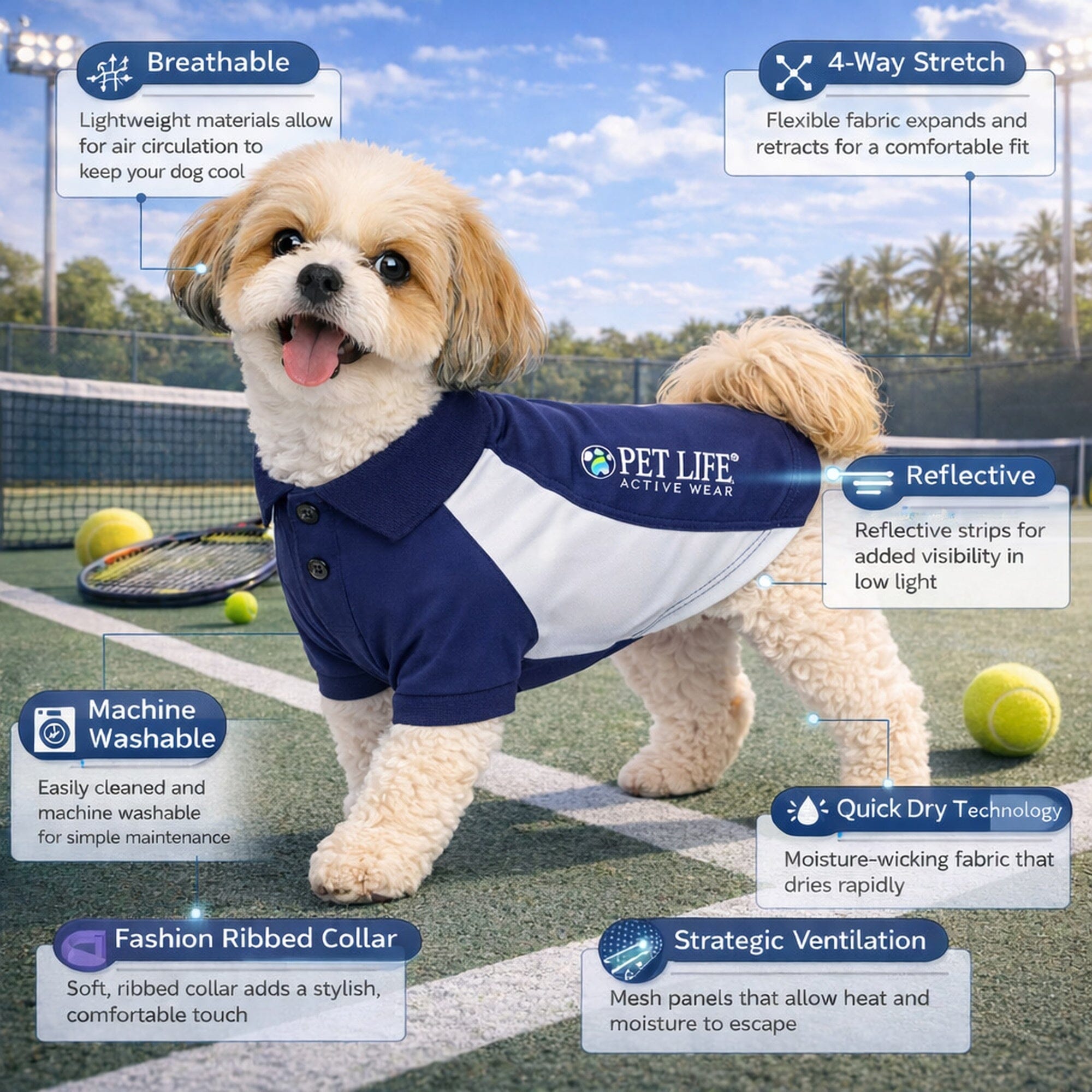 Pet Life Active Barko Pawlo Relax-Stretch Quick-Drying Performance Dog Polo T-Shirt | HT Animal Supply