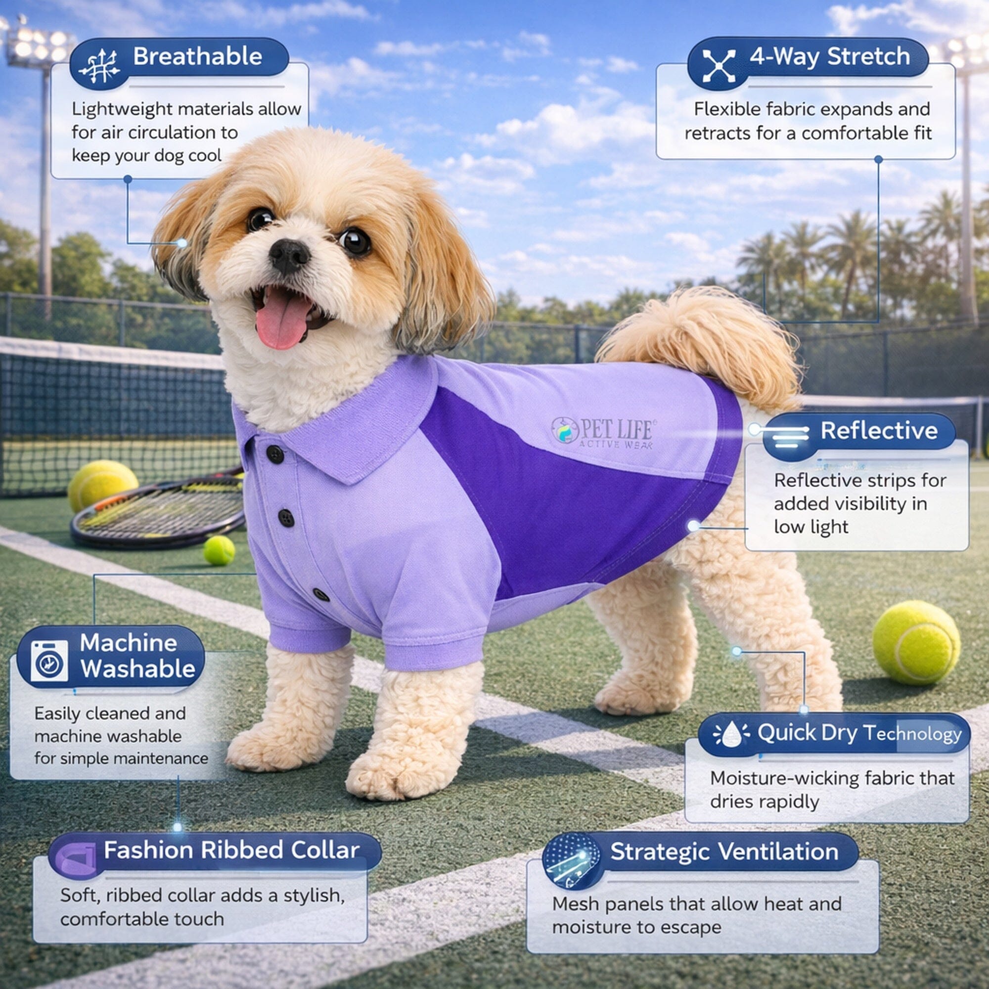 Pet Life Active Barko Pawlo Relax-Stretch Quick-Drying Performance Dog Polo T-Shirt | HT Animal Supply