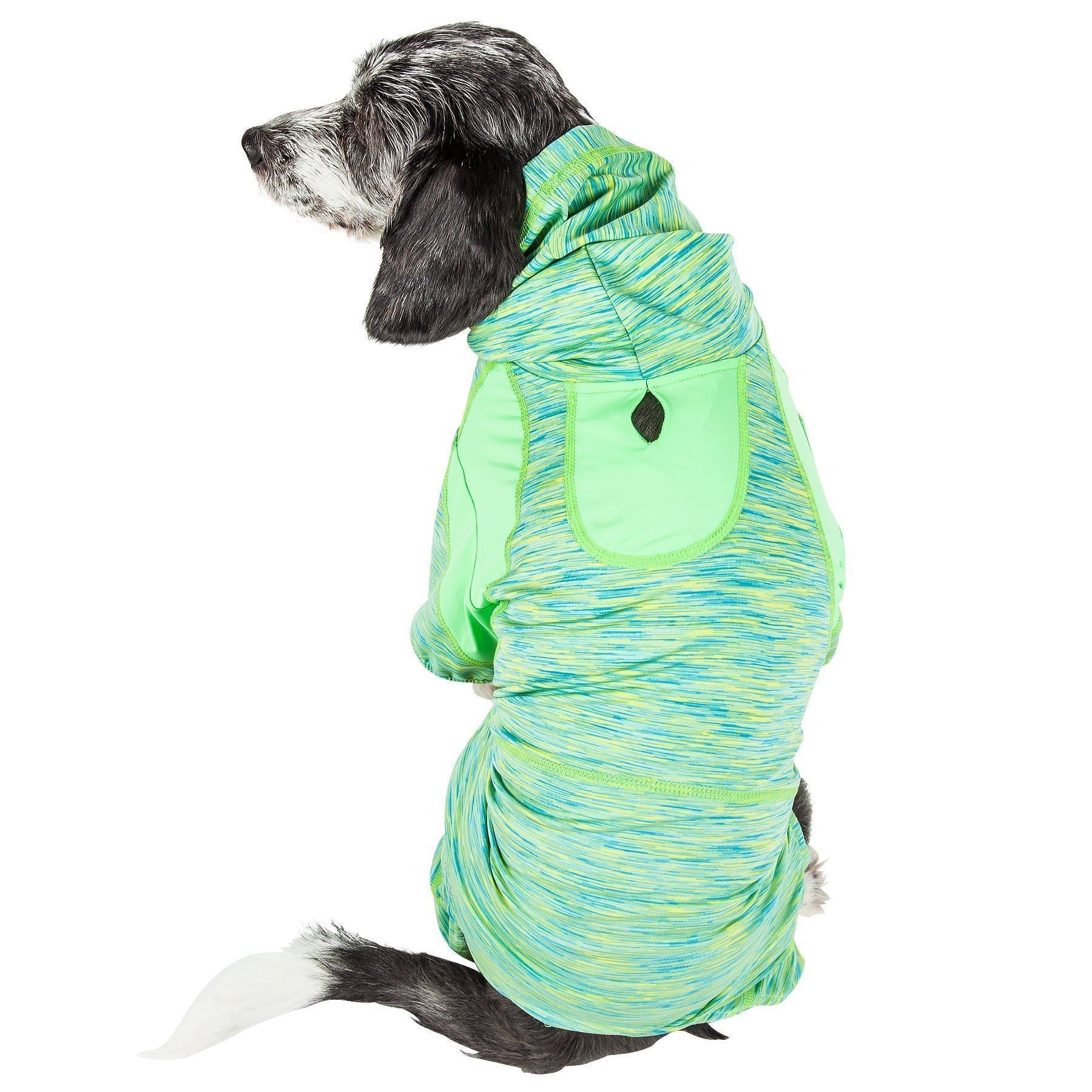 Pet Life Active Downward Dog 4-Way-Stretch Fitness Yoga Dog Tracksuit Hoodie
