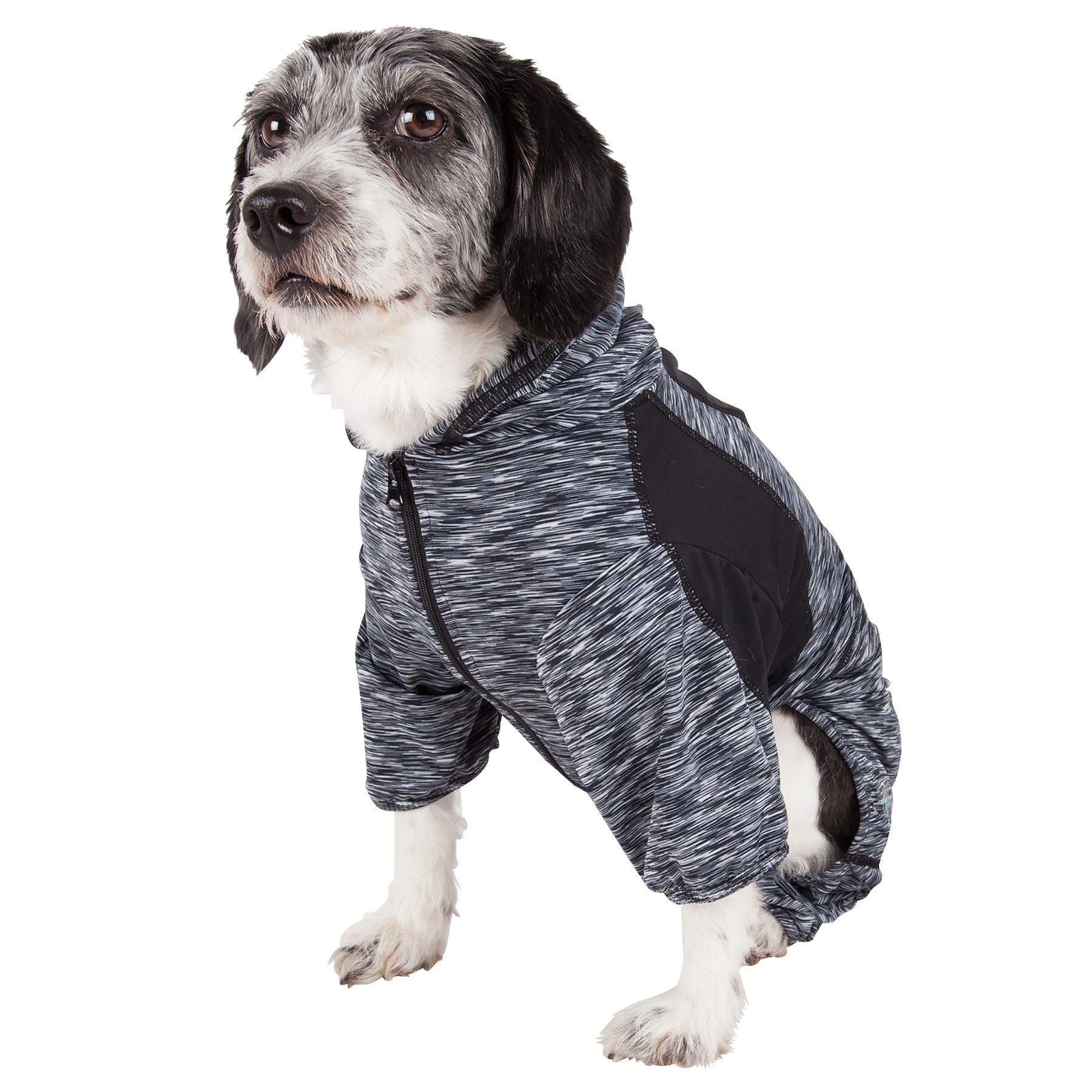 Pet Life Active Downward Dog 4-Way-Stretch Fitness Yoga Dog Tracksuit Hoodie
