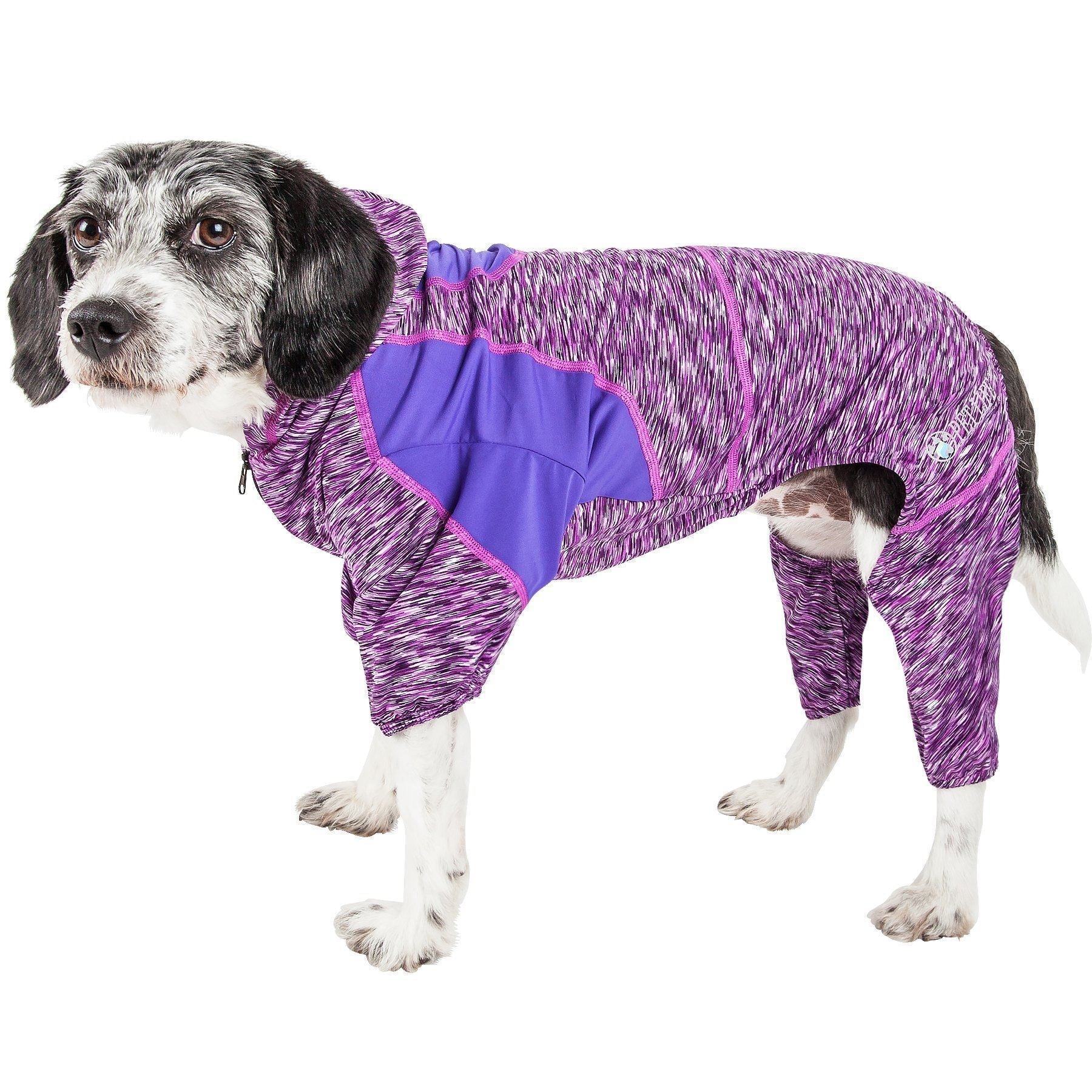 Pet Life Active Downward Dog 4-Way-Stretch Fitness Yoga Dog Tracksuit Hoodie