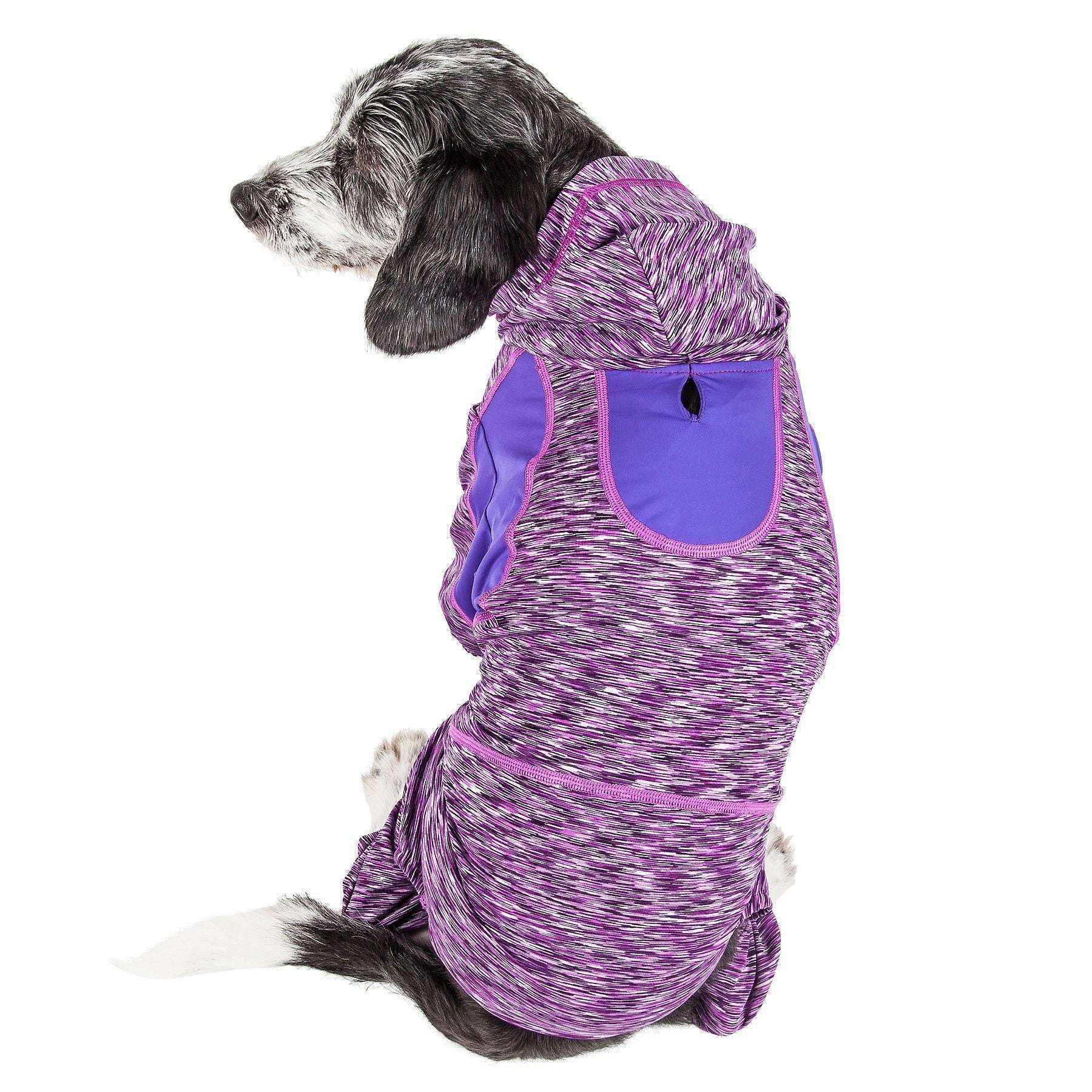 Pet Life Active Downward Dog 4-Way-Stretch Fitness Yoga Dog Tracksuit Hoodie