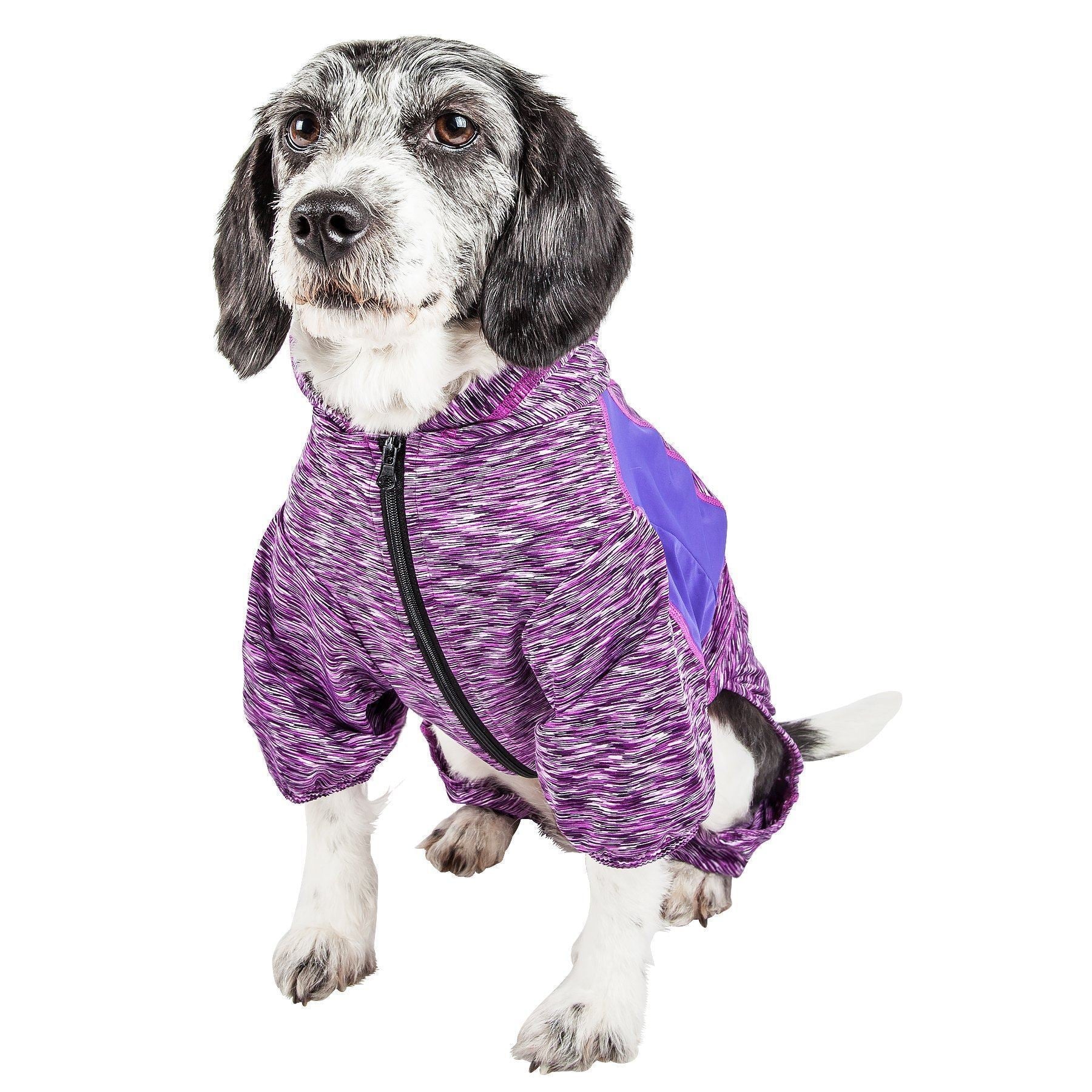 Pet Life Active Downward Dog 4-Way-Stretch Fitness Yoga Dog Tracksuit Hoodie