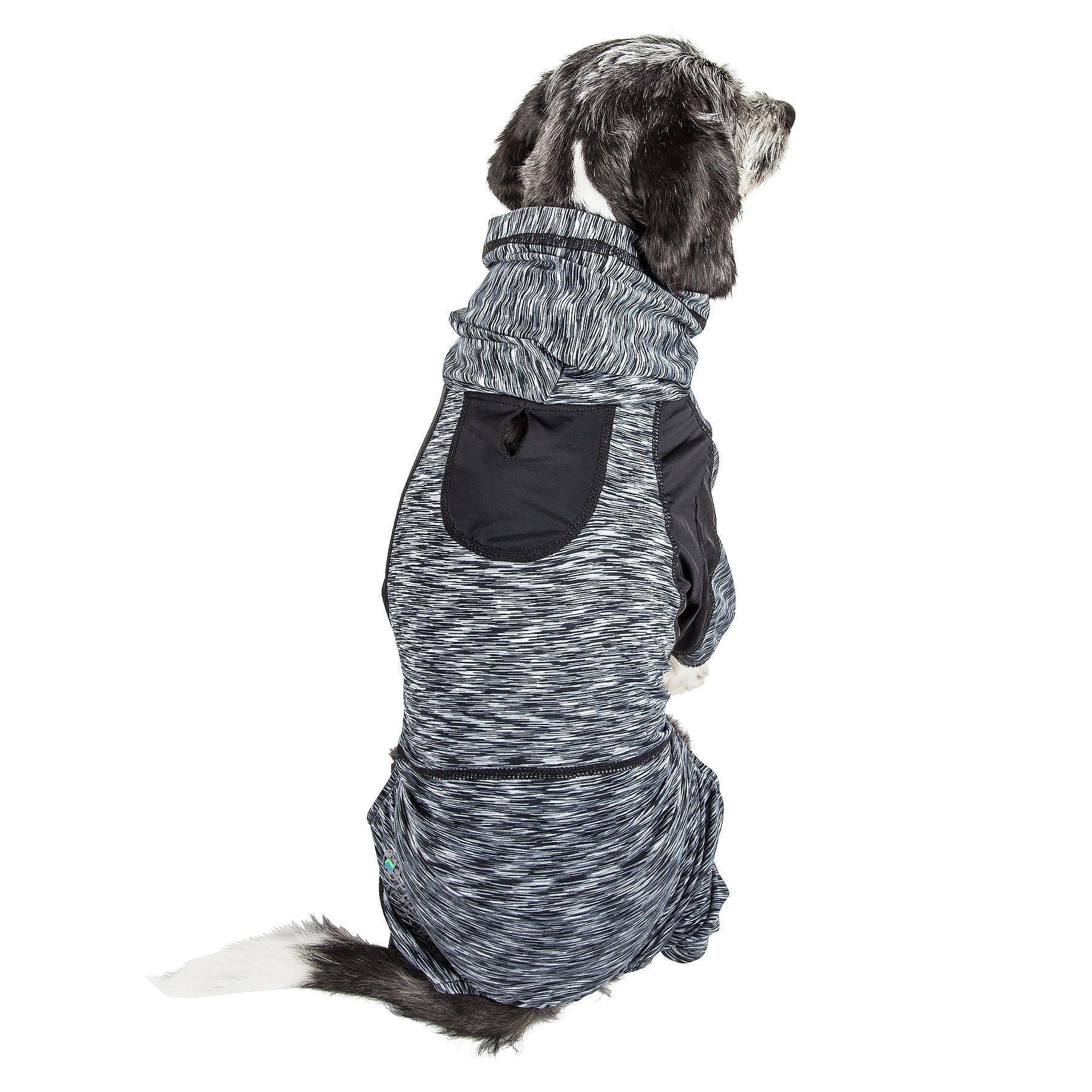 Pet Life Active Downward Dog 4-Way-Stretch Fitness Yoga Dog Tracksuit Hoodie