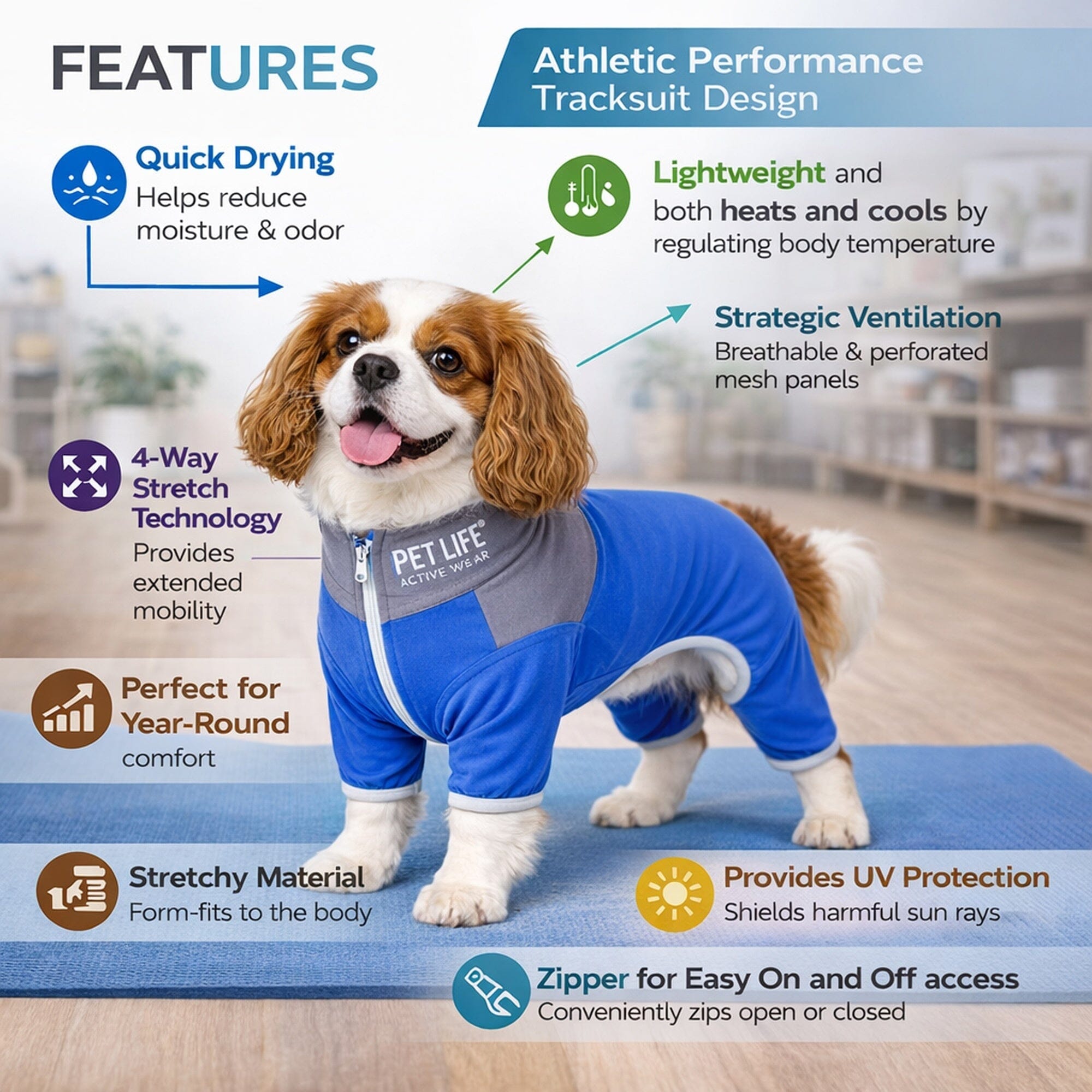 Pet Life Active Embarker 4-Way Stretch Fitness Yoga Full Body Dog Tracksuit | HT Animal Supply
