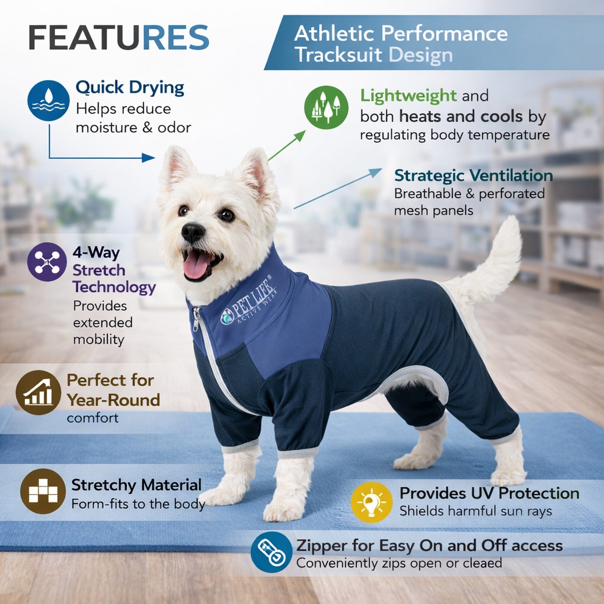 Pet Life Active Embarker 4-Way Stretch Fitness Yoga Full Body Dog Tracksuit | HT Animal Supply