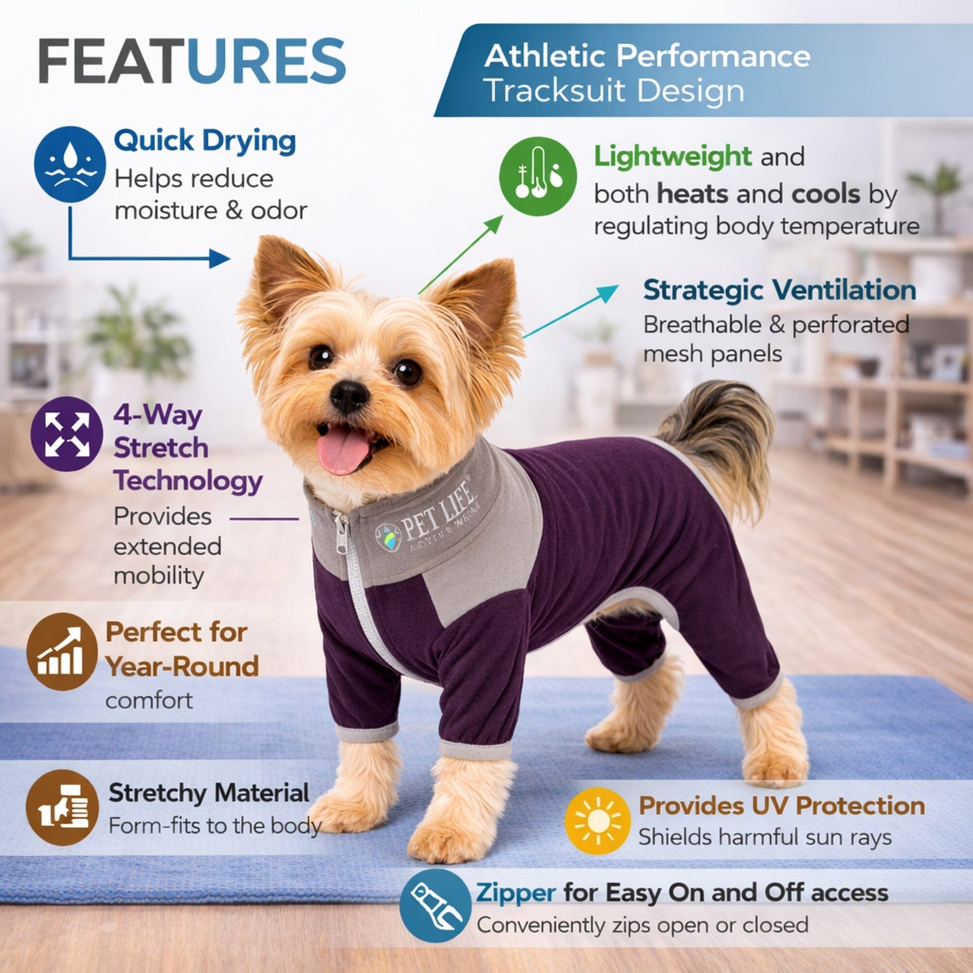 Pet Life Active Embarker 4-Way Stretch Fitness Yoga Full Body Dog Tracksuit | HT Animal Supply