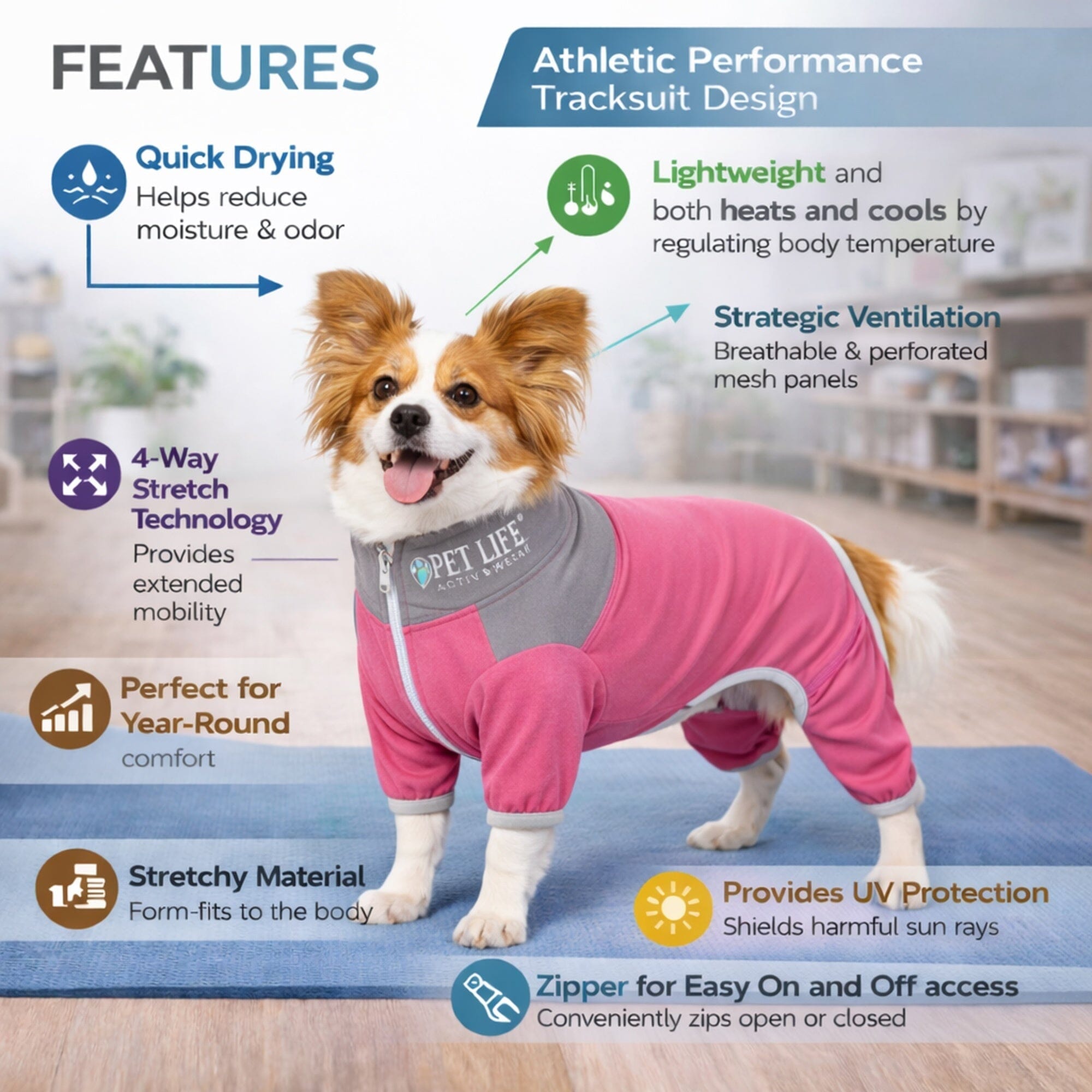 Pet Life Active Embarker 4-Way Stretch Fitness Yoga Full Body Dog Tracksuit | HT Animal Supply