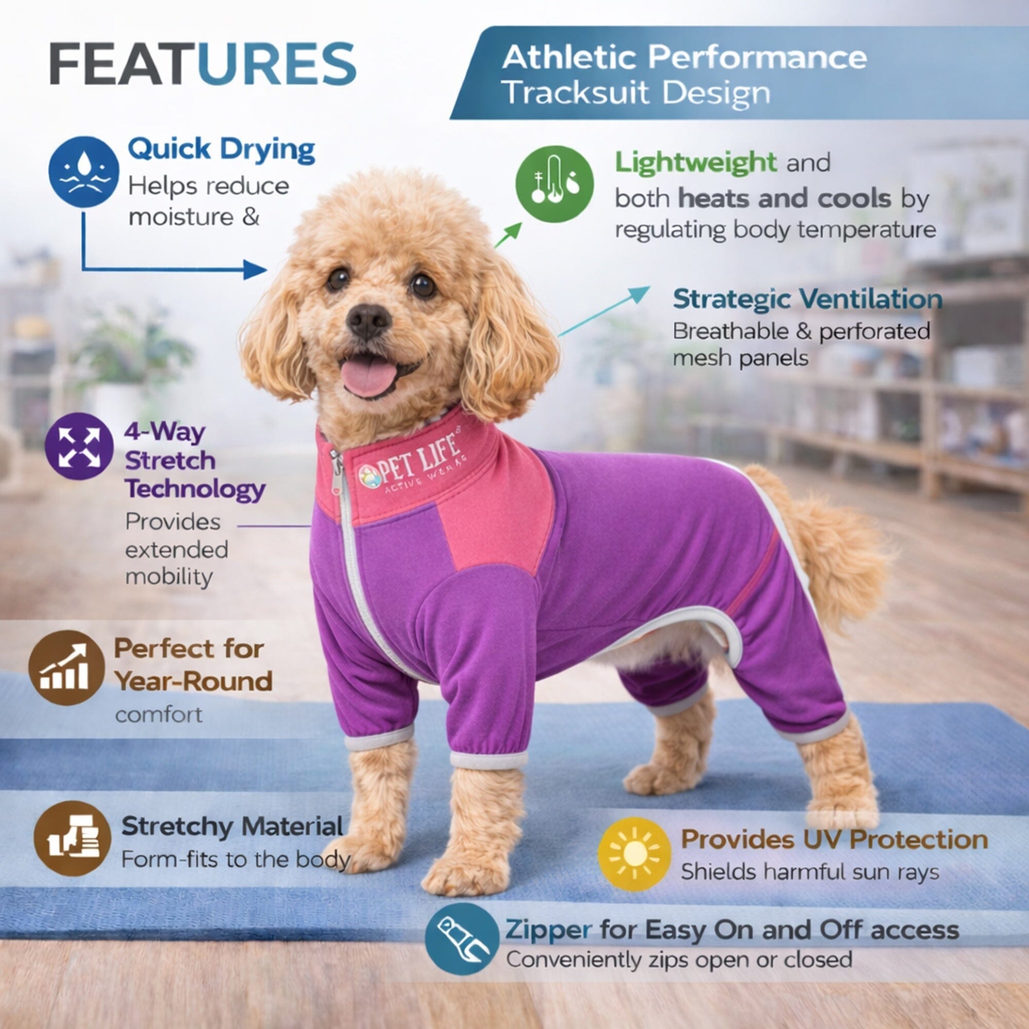 Pet Life Active Embarker 4-Way Stretch Fitness Yoga Full Body Dog Tracksuit | HT Animal Supply