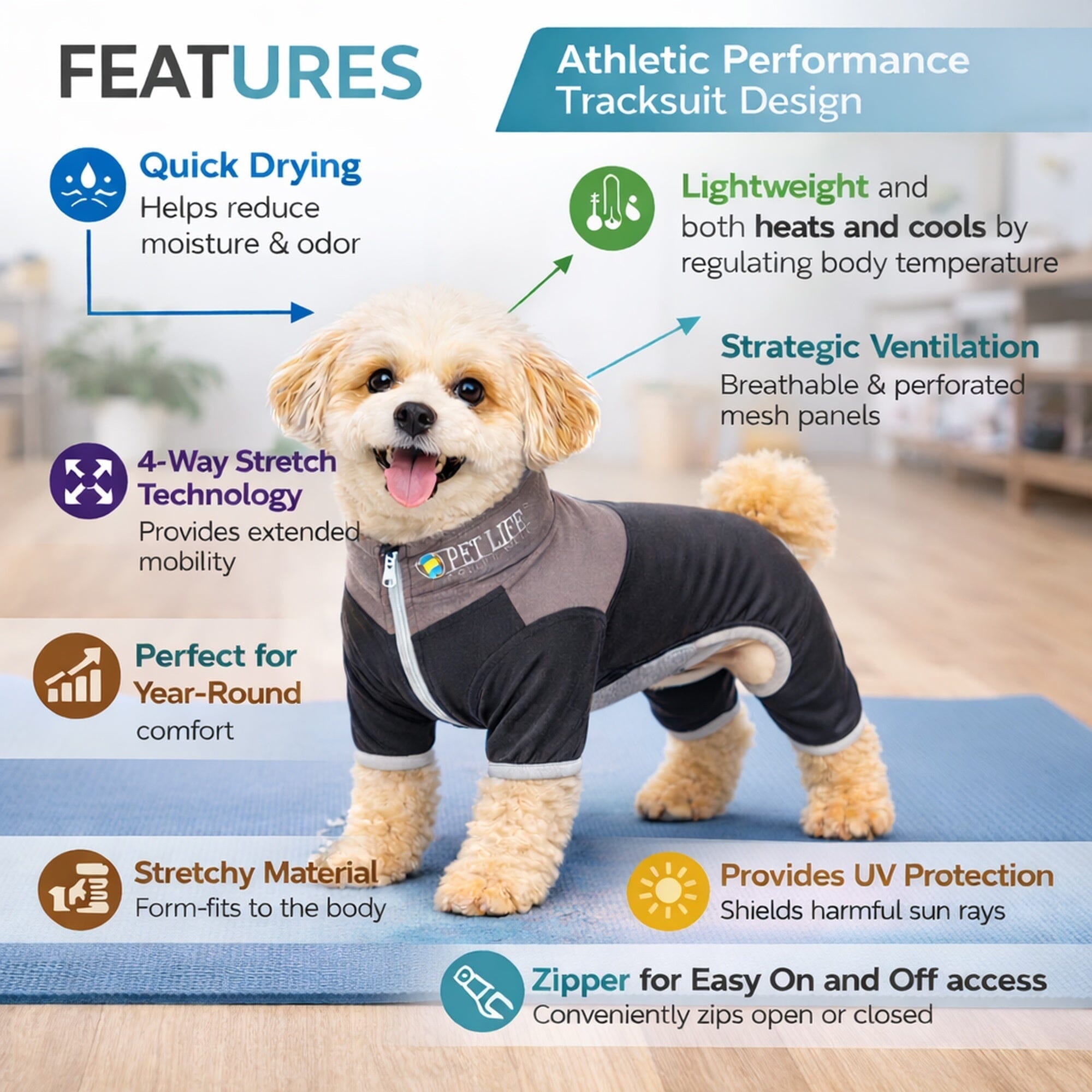 Pet Life Active Embarker 4-Way Stretch Fitness Yoga Full Body Dog Tracksuit | HT Animal Supply