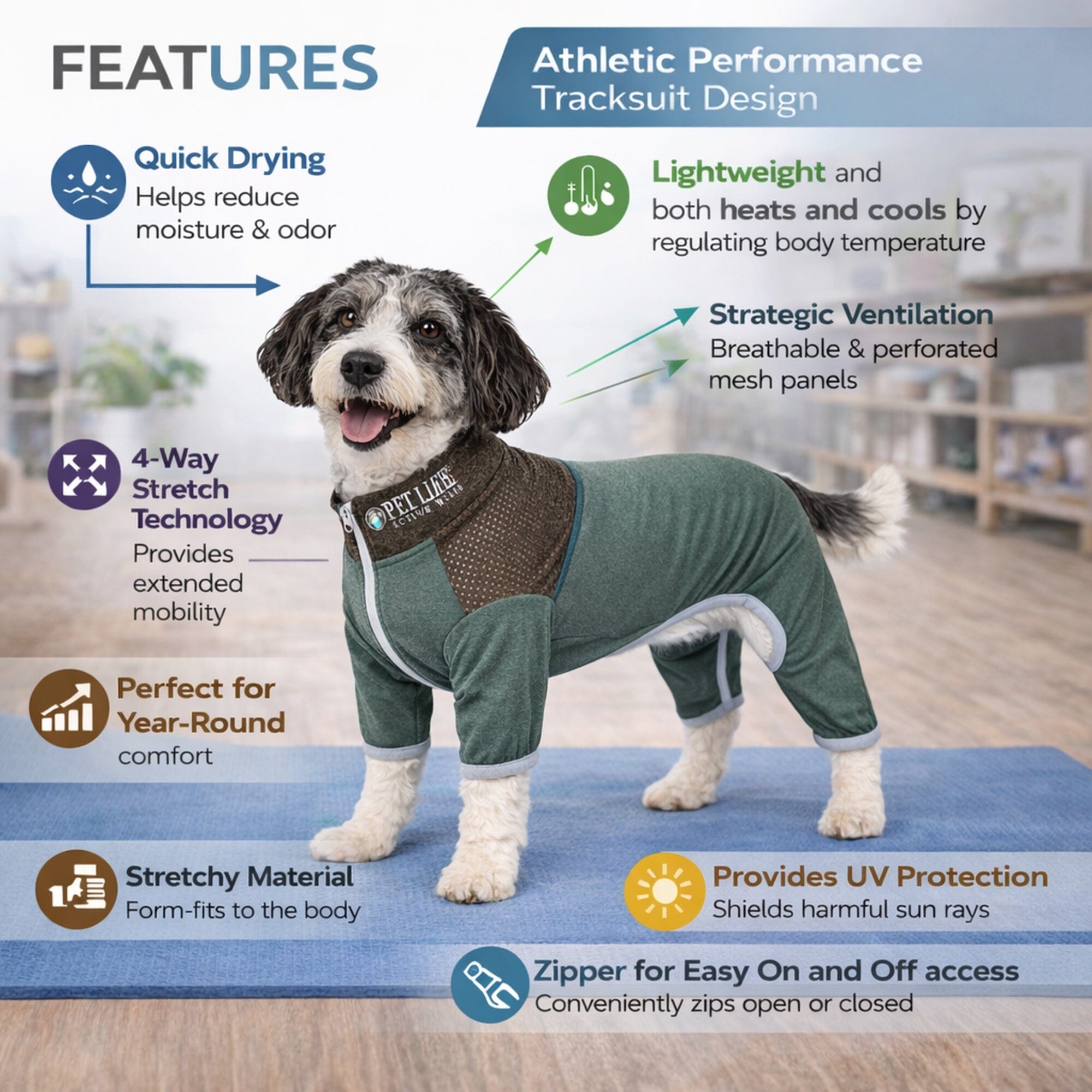 Pet Life Active Embarker 4-Way Stretch Fitness Yoga Full Body Dog Tracksuit | HT Animal Supply