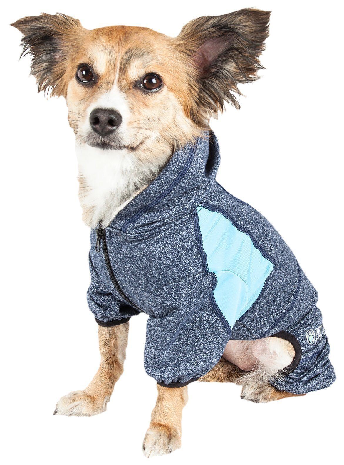 Pet Life ®  Active Fur-Breeze Medium-weight 4-Way-Stretch Full Body Hooded Dog Yoga sweater