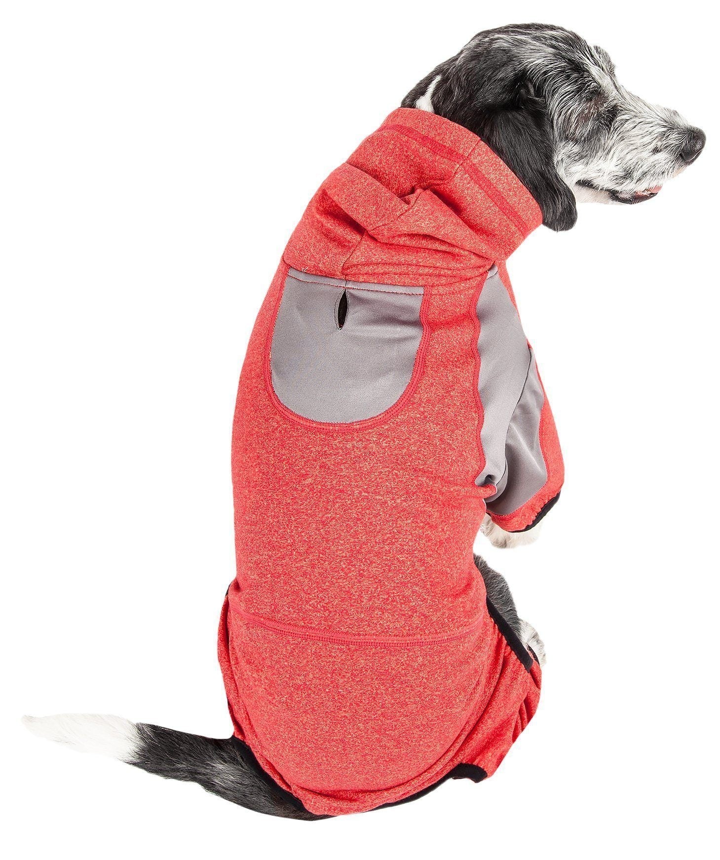 Pet Life ®  Active Fur-Breeze Medium-weight 4-Way-Stretch Full Body Hooded Dog Yoga sweater