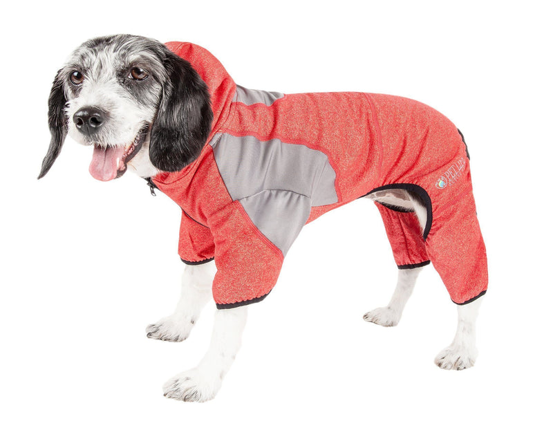 Pet Life Active Fur-Breeze Medium-weight 4-Way-Stretch Full Body Hooded Dog Yoga sweater