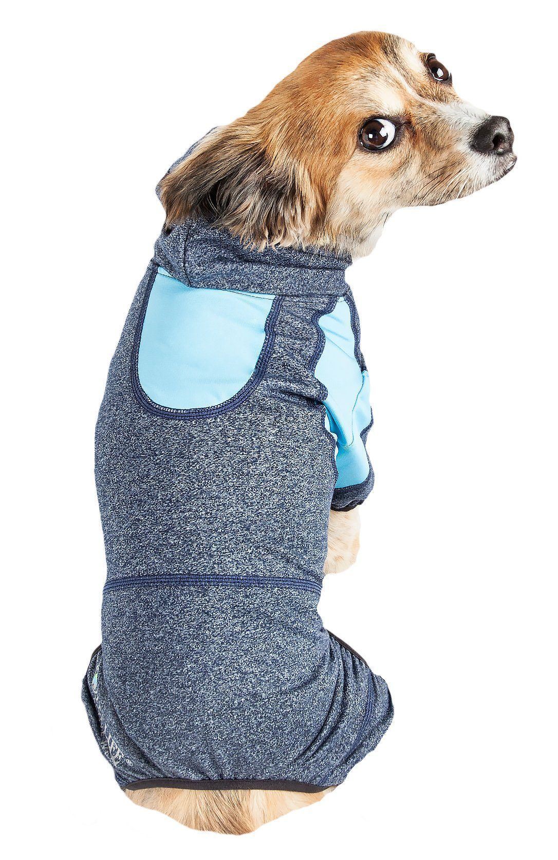 Pet Life ®  Active Fur-Breeze Medium-weight 4-Way-Stretch Full Body Hooded Dog Yoga sweater