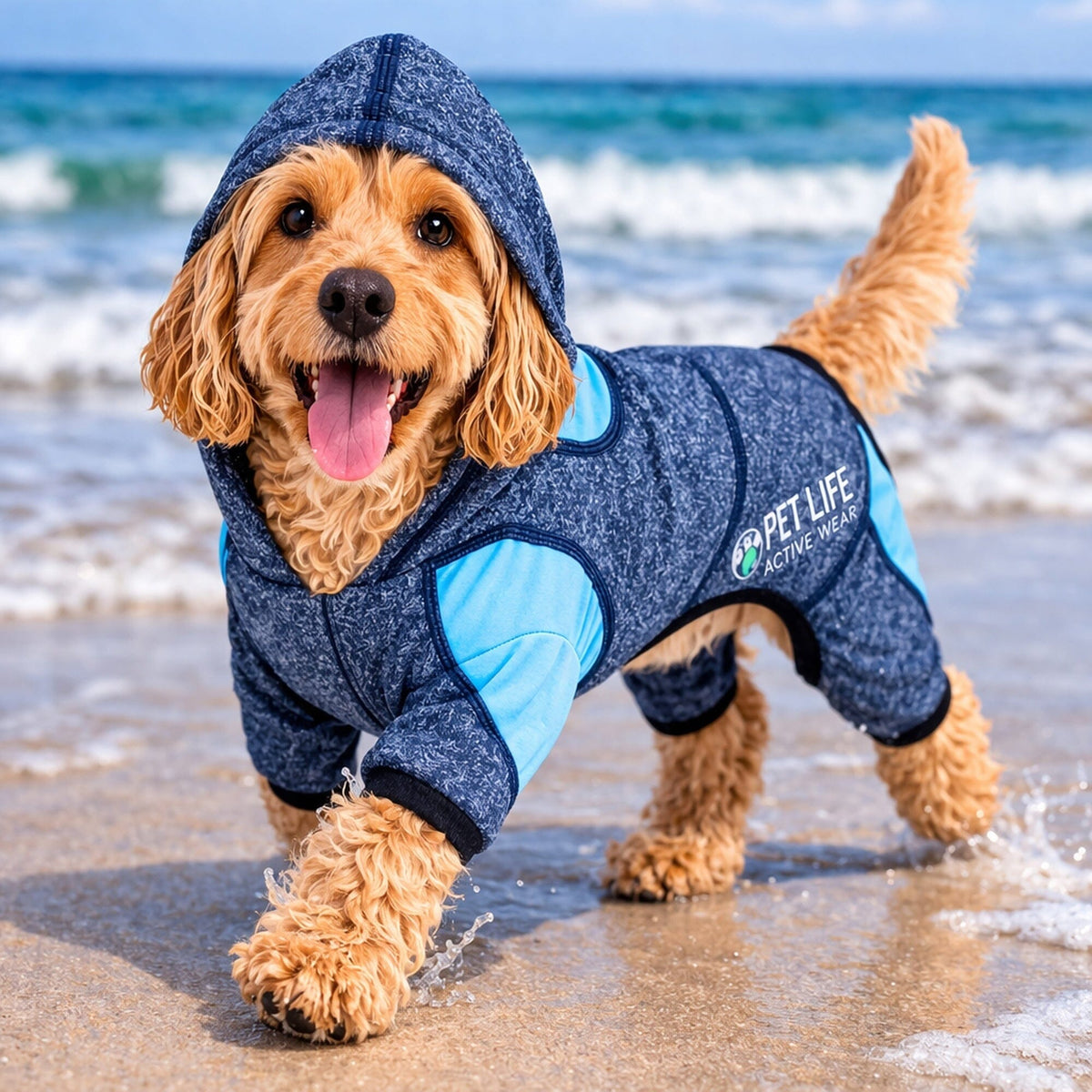 Pet Life Active Fur-Breeze Medium-weight 4-Way-Stretch Full Body Hooded Dog Yoga sweater | HT Animal Supply