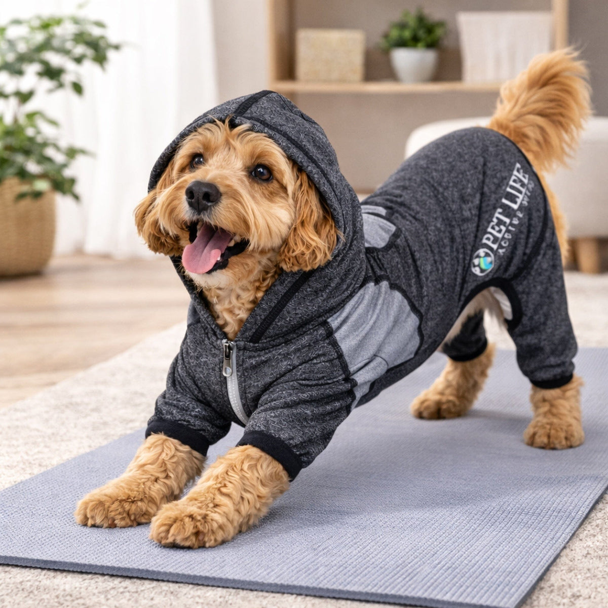 Pet Life Active Fur-Breeze Medium-weight 4-Way-Stretch Full Body Hooded Dog Yoga sweater | HT Animal Supply