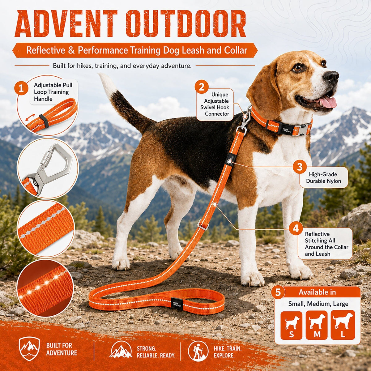 Pet Life Advent Outdoor Series 3M Reflective 2-in-1 Durable Martingale Training Dog Leash and Collar | HT Animal Supply