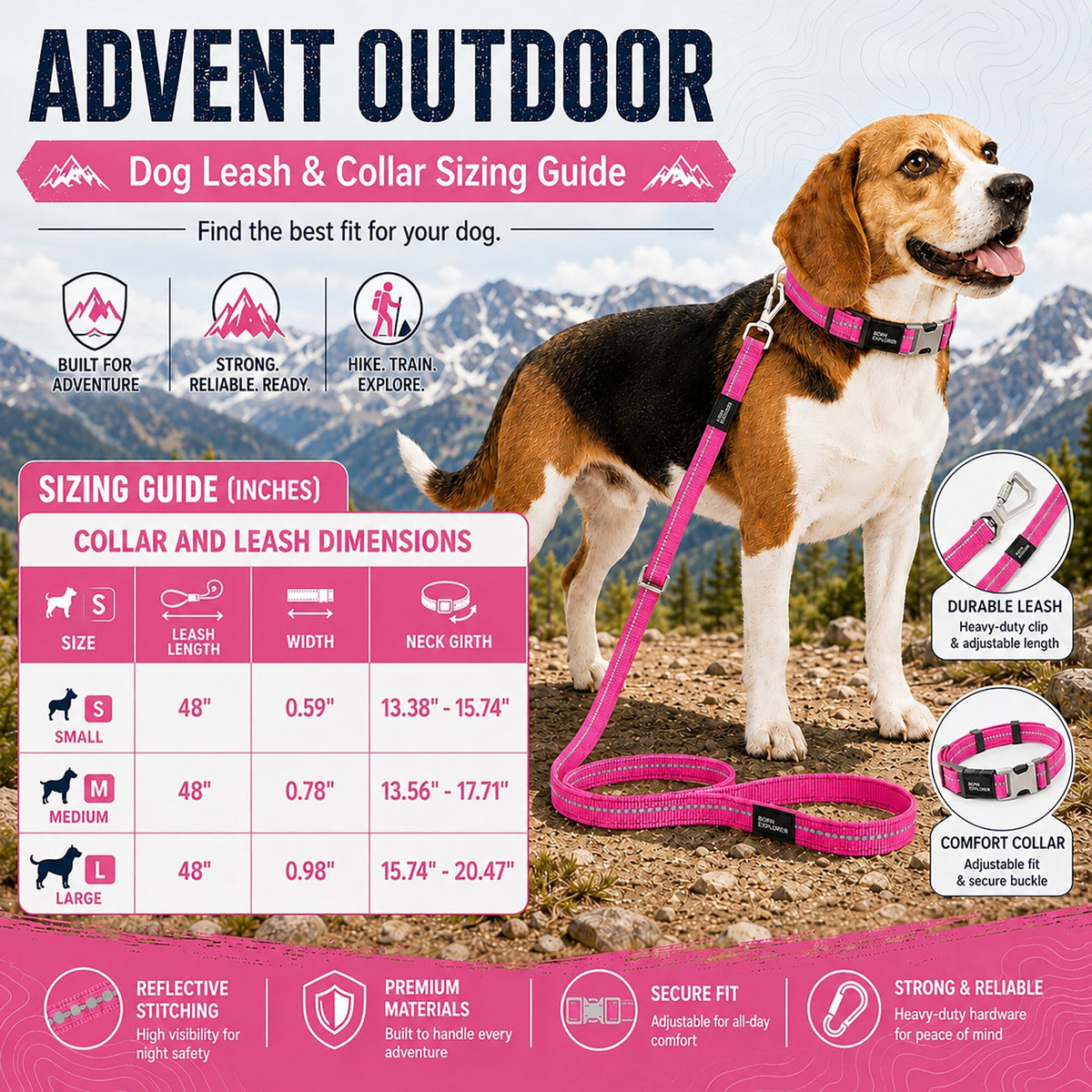 Pet Life Advent Outdoor Series 3M Reflective 2-in-1 Durable Martingale Training Dog Leash and Collar | HT Animal Supply