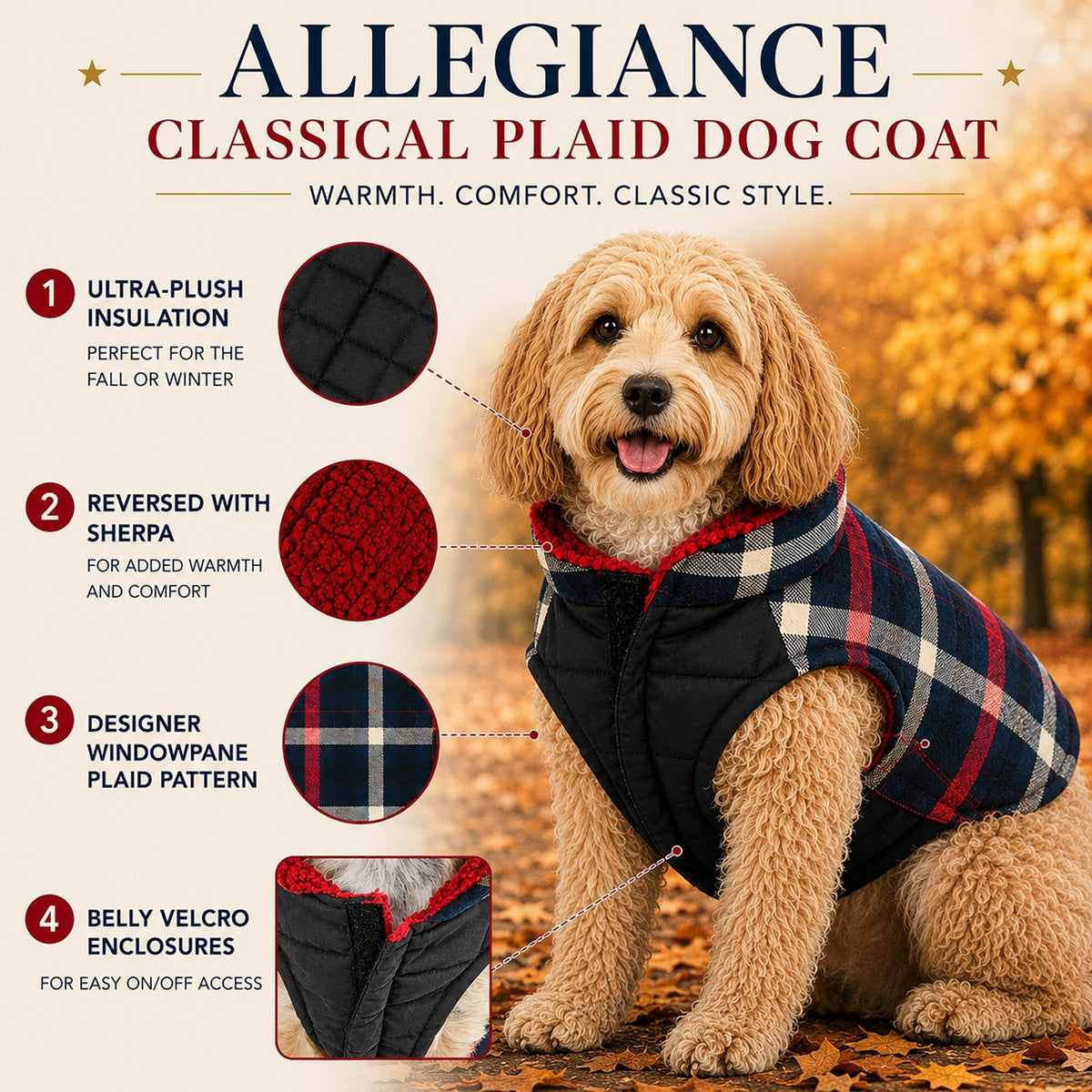 Pet Life Allegiance Classical Insulated Plaid Fashion Dog Jacket | HT Animal Supply
