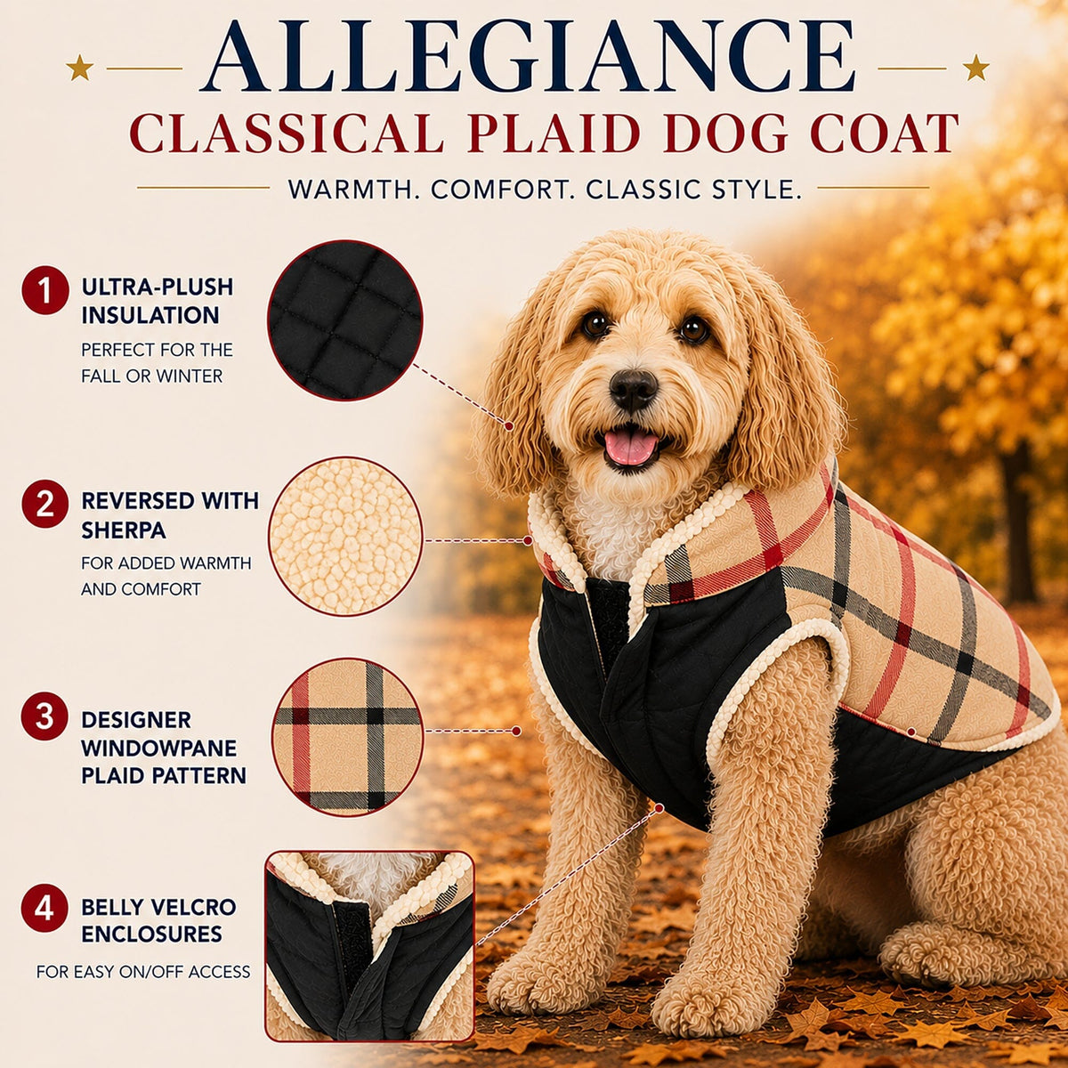 Pet Life Allegiance Classical Insulated Plaid Fashion Dog Jacket | HT Animal Supply