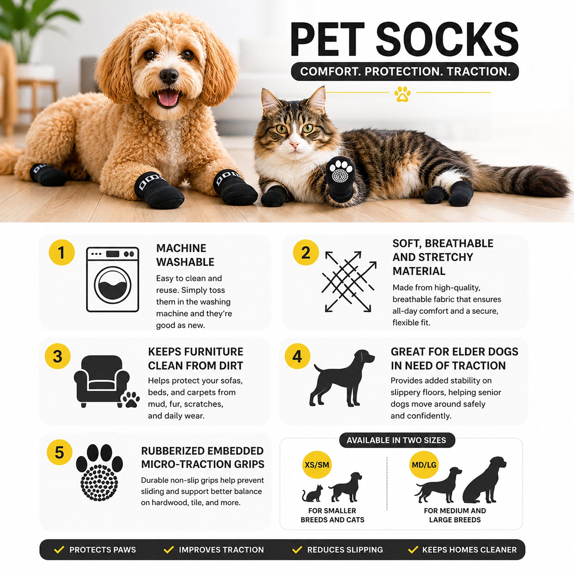 Pet Life Anti-Slip Rubberized Gripped Breathable Stretch Pet Dog Socks - Set of 4 | HT Animal Supply