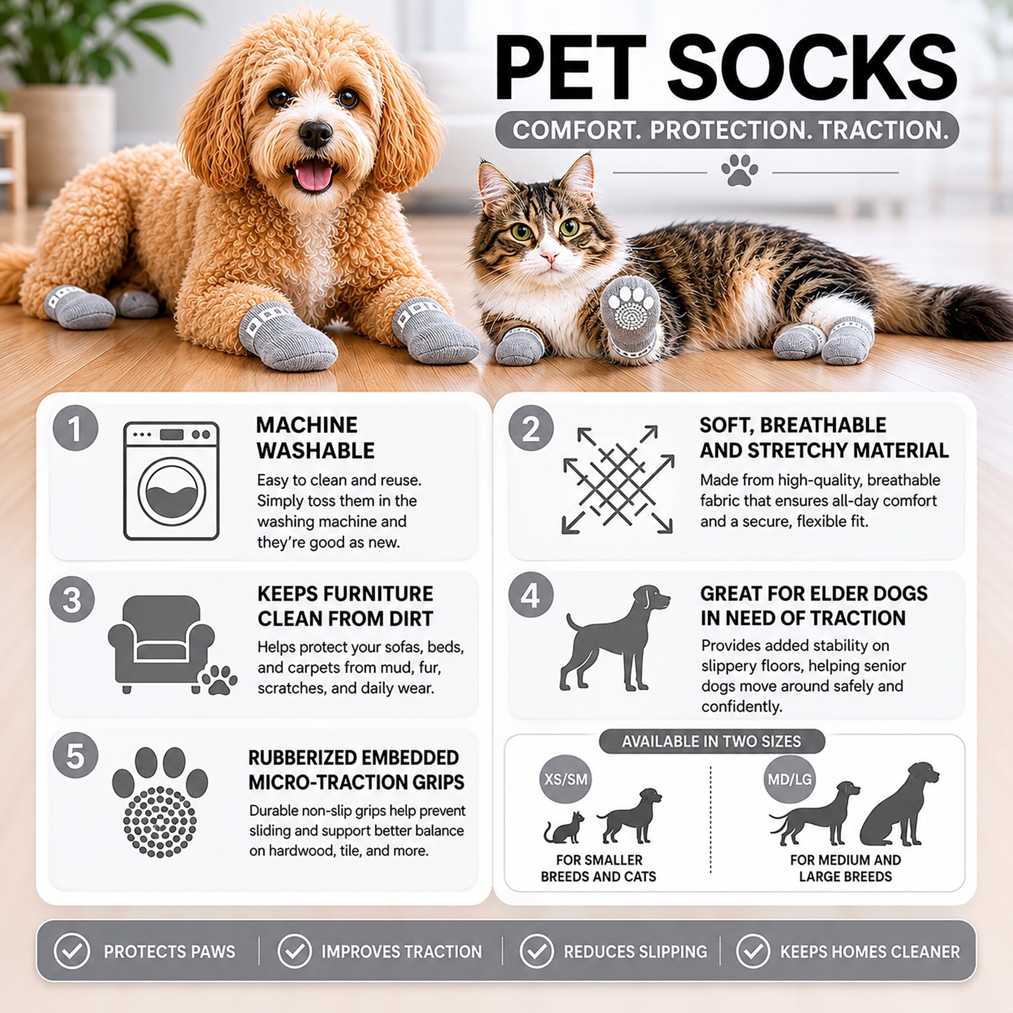 Pet Life Anti-Slip Rubberized Gripped Breathable Stretch Pet Dog Socks - Set of 4 | HT Animal Supply