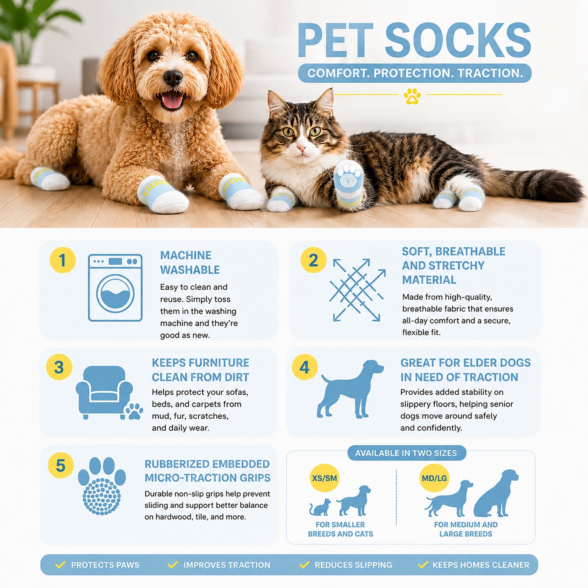 Pet Life Anti-Slip Rubberized Gripped Breathable Stretch Pet Dog Socks - Set of 4 | HT Animal Supply