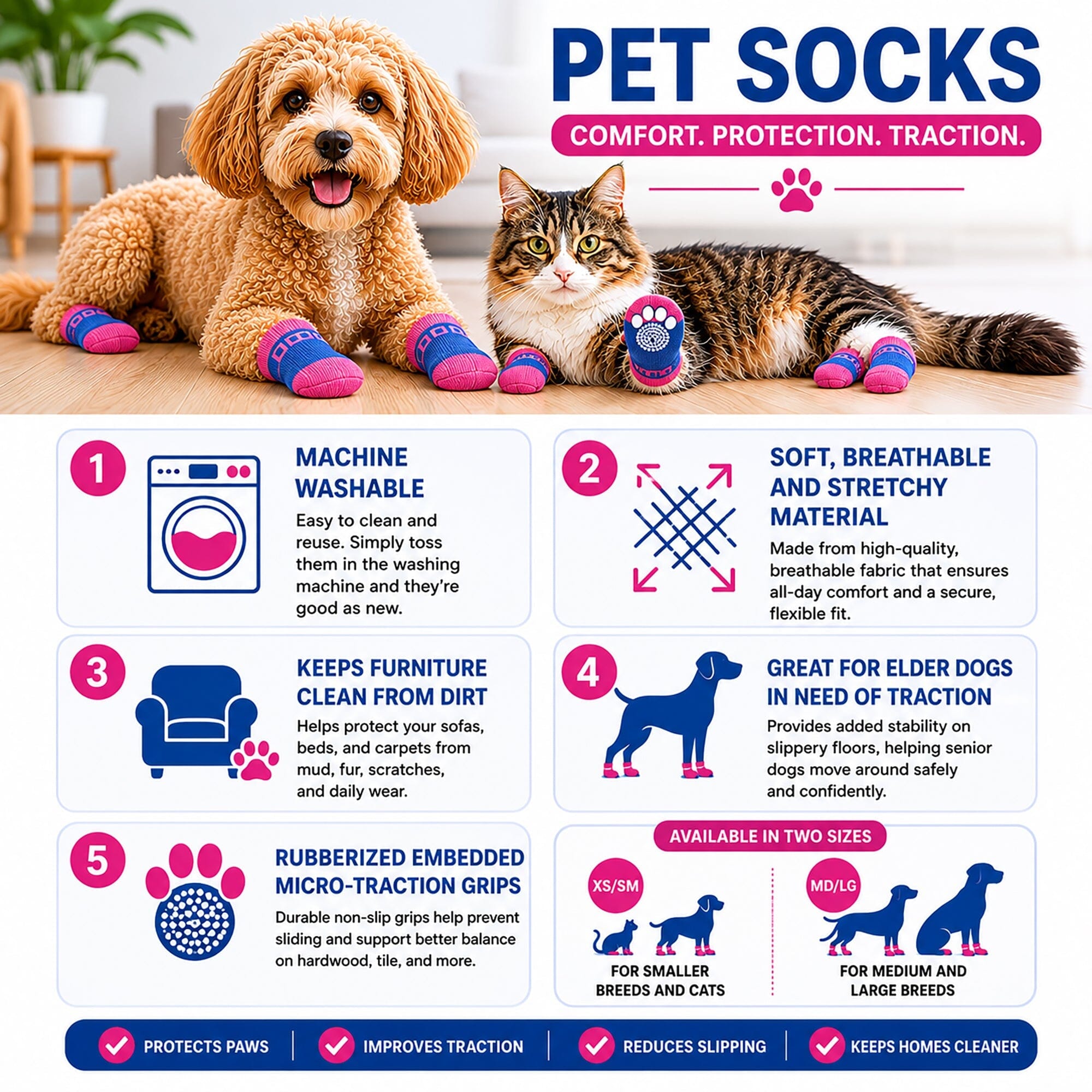 Pet Life Anti-Slip Rubberized Gripped Breathable Stretch Pet Dog Socks - Set of 4 | HT Animal Supply