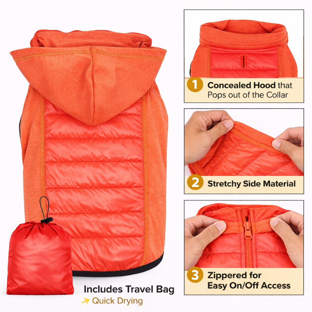 Pet Life Apex Lightweight Hybrid 4-Season Stretch and Quick-Dry Dog Coat w/ Pop out Hood | HT Animal Supply