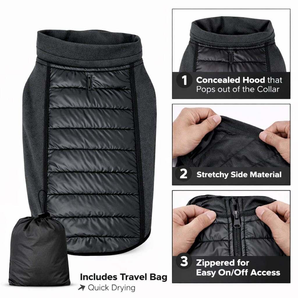 Pet Life Apex Lightweight Hybrid 4-Season Stretch and Quick-Dry Dog Coat w/ Pop out Hood | HT Animal Supply