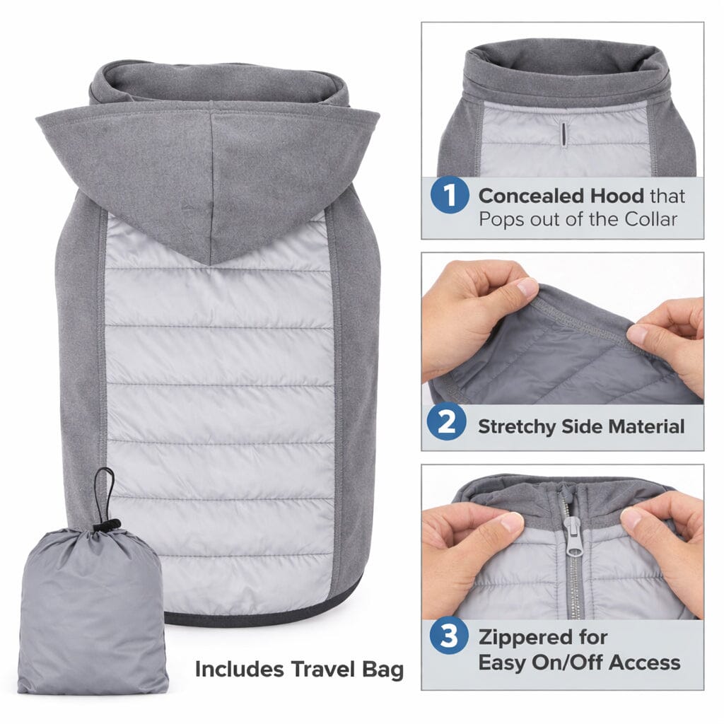 Pet Life Apex Lightweight Hybrid 4-Season Stretch and Quick-Dry Dog Coat w/ Pop out Hood | HT Animal Supply