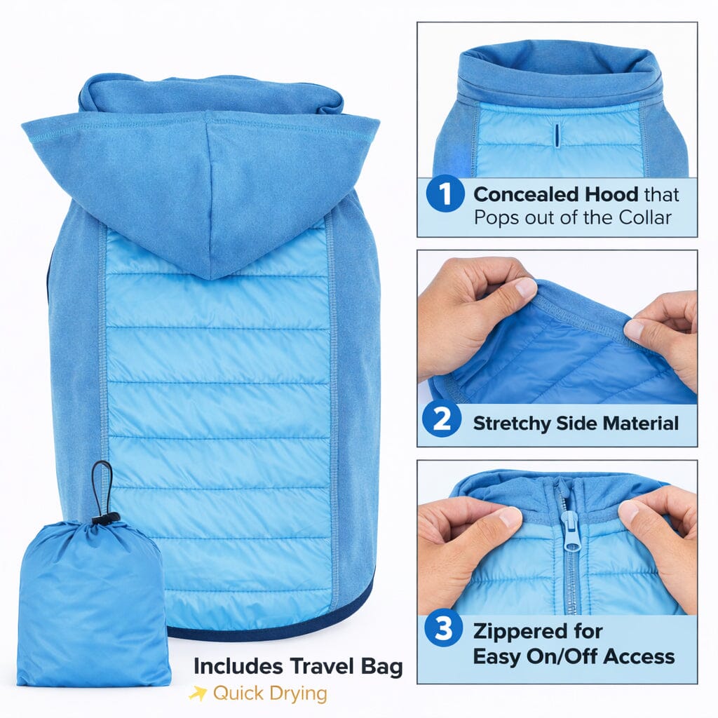 Pet Life Apex Lightweight Hybrid 4-Season Stretch and Quick-Dry Dog Coat w/ Pop out Hood | HT Animal Supply