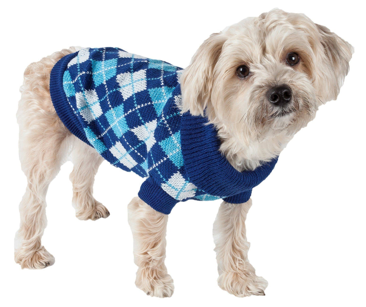 Pet Life Argyle Style Ribbed Knitted Fashion Designer Dog Sweater