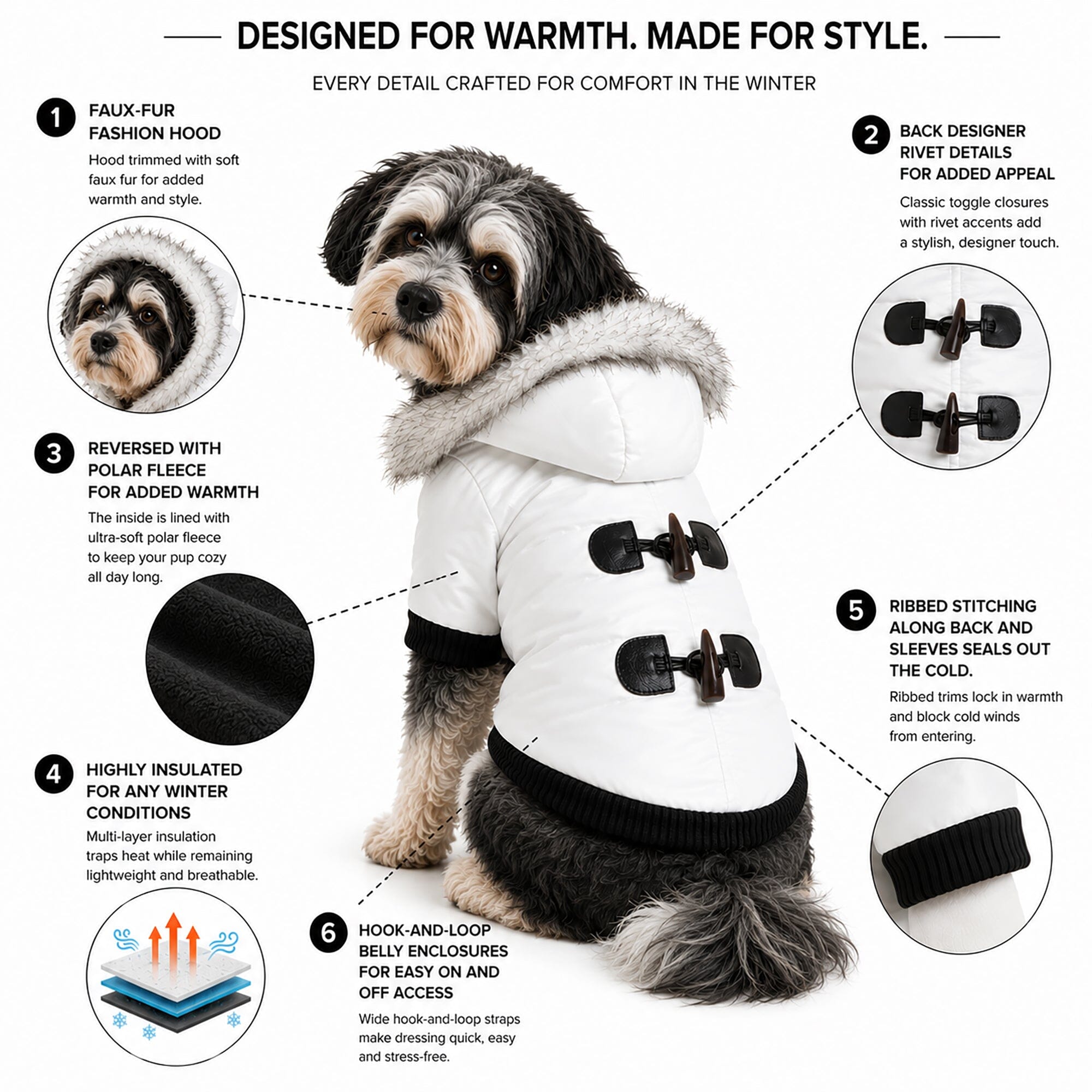 Pet Life Aspen Winter-White 3M Insulated Fashion Pet Parka Dog Coat | HT Animal Supply