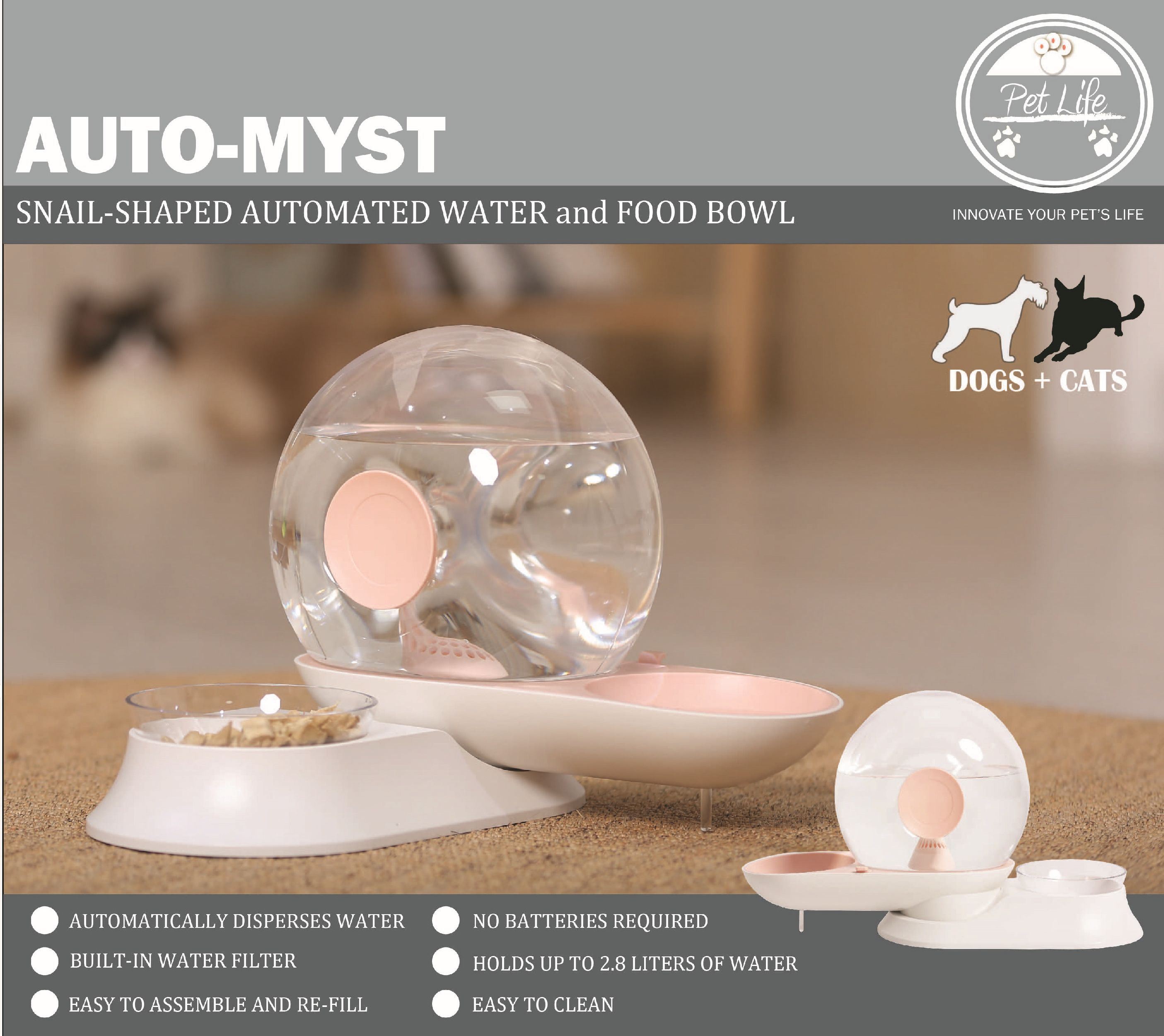 Pet Life Auto-Myst Snail Shaped 2-in-1 Automated Gravity Pet Filtered Water Dispenser and Food Bowl
