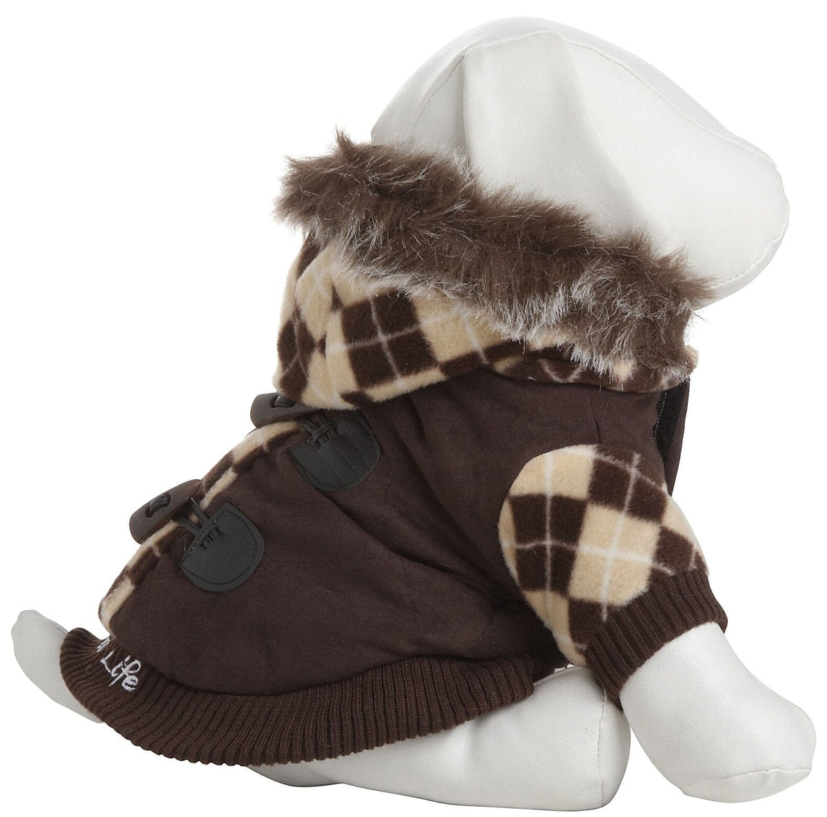 Pet Life Aygyle Style 3M Insulated Designer Patterned Suede Dog Coat w/ Removable Hood | HT Animal Supply