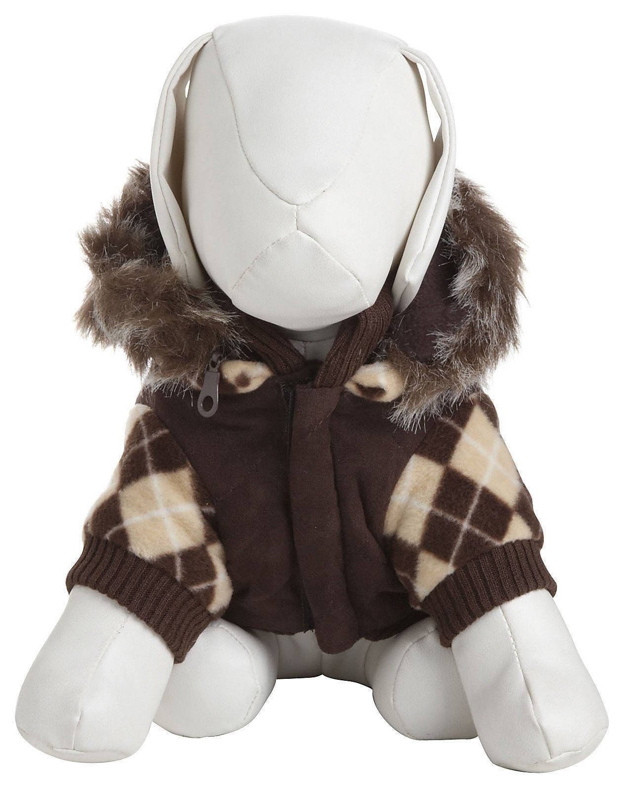 Pet Life Aygyle Style 3M Insulated Designer Patterned Suede Dog Coat w/ Removable Hood