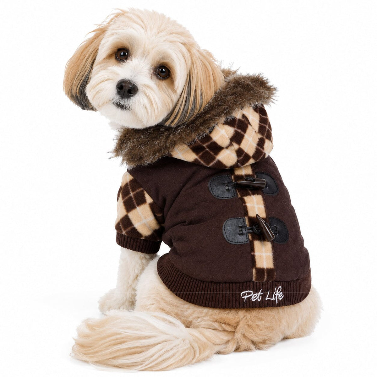 Pet Life Aygyle Style 3M Insulated Designer Patterned Suede Dog Coat w/ Removable Hood | HT Animal Supply