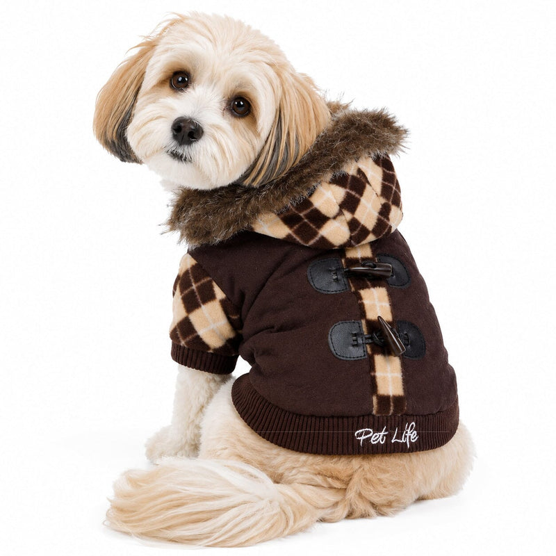 Pet Life Aygyle Style 3M Insulated Designer Patterned Suede Dog Coat w/ Removable Hood | HT Animal Supply