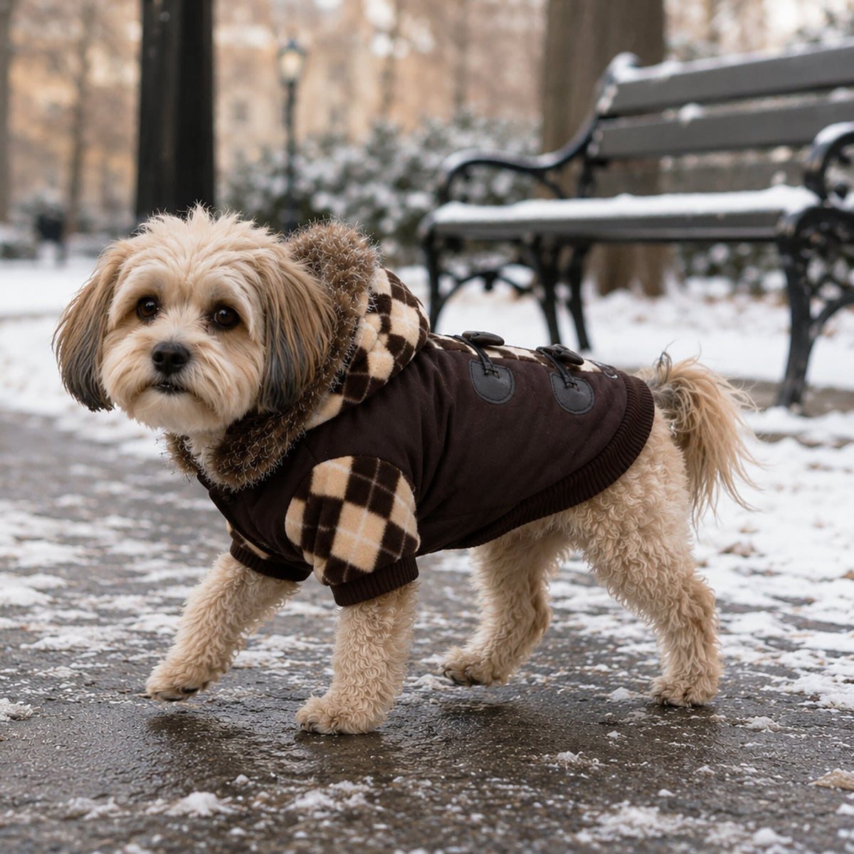 Pet Life Aygyle Style 3M Insulated Designer Patterned Suede Dog Coat w/ Removable Hood | HT Animal Supply