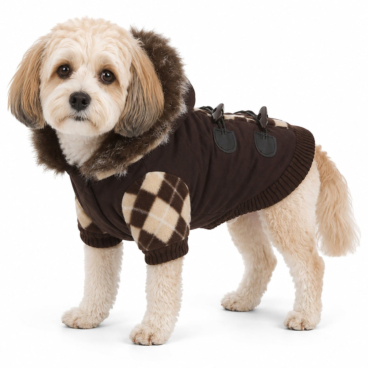 Pet Life Aygyle Style 3M Insulated Designer Patterned Suede Dog Coat w/ Removable Hood | HT Animal Supply