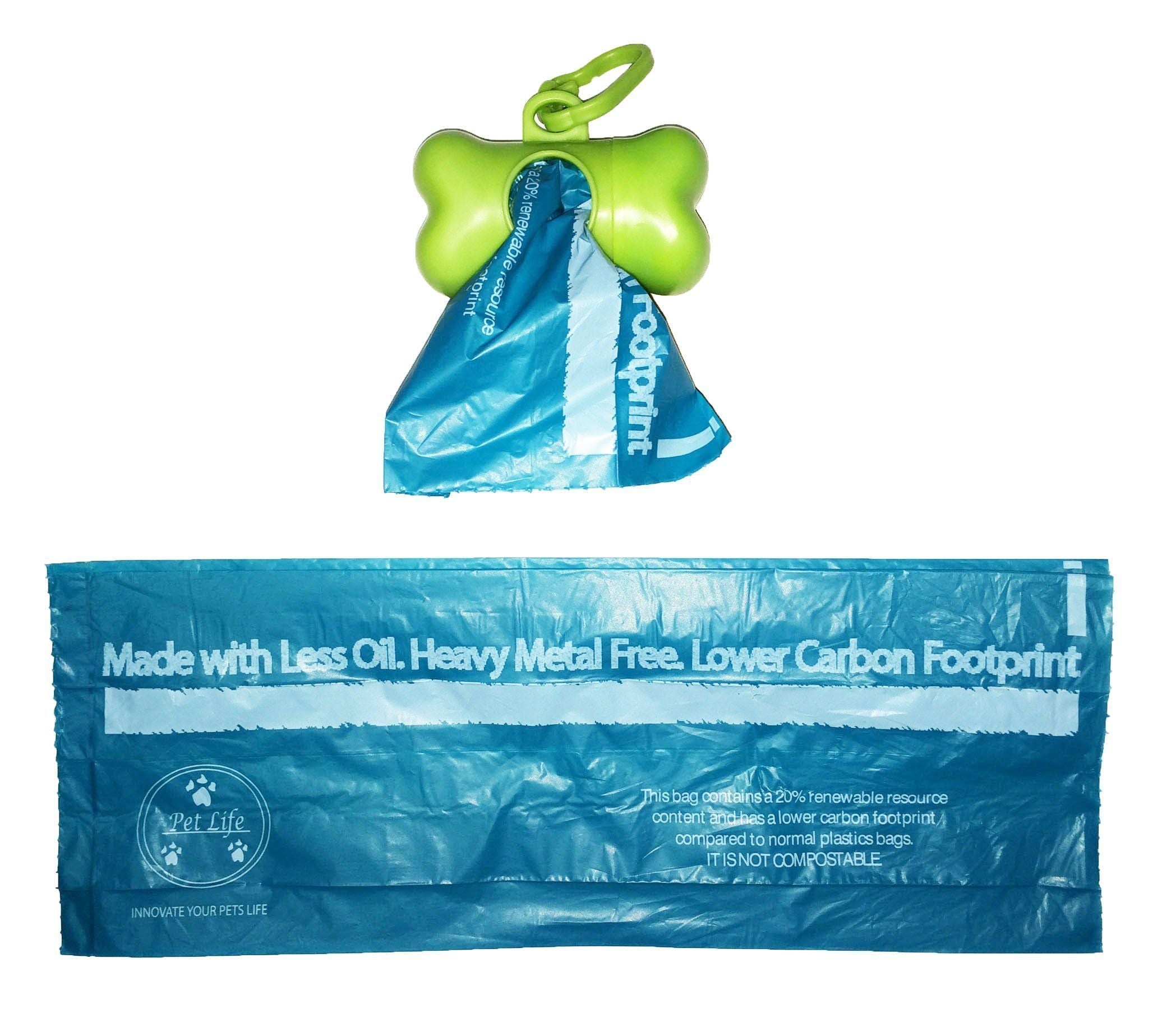 Pet Life Bio-Hybrid 100% Recyclable Thermoplastic and Polyethylene Carbon Reduced Eco-Friendly Pet Cat Dog Waste Bags from Renewable Thermoplastic Starch - Dispenser and 2 Pack of Rolls