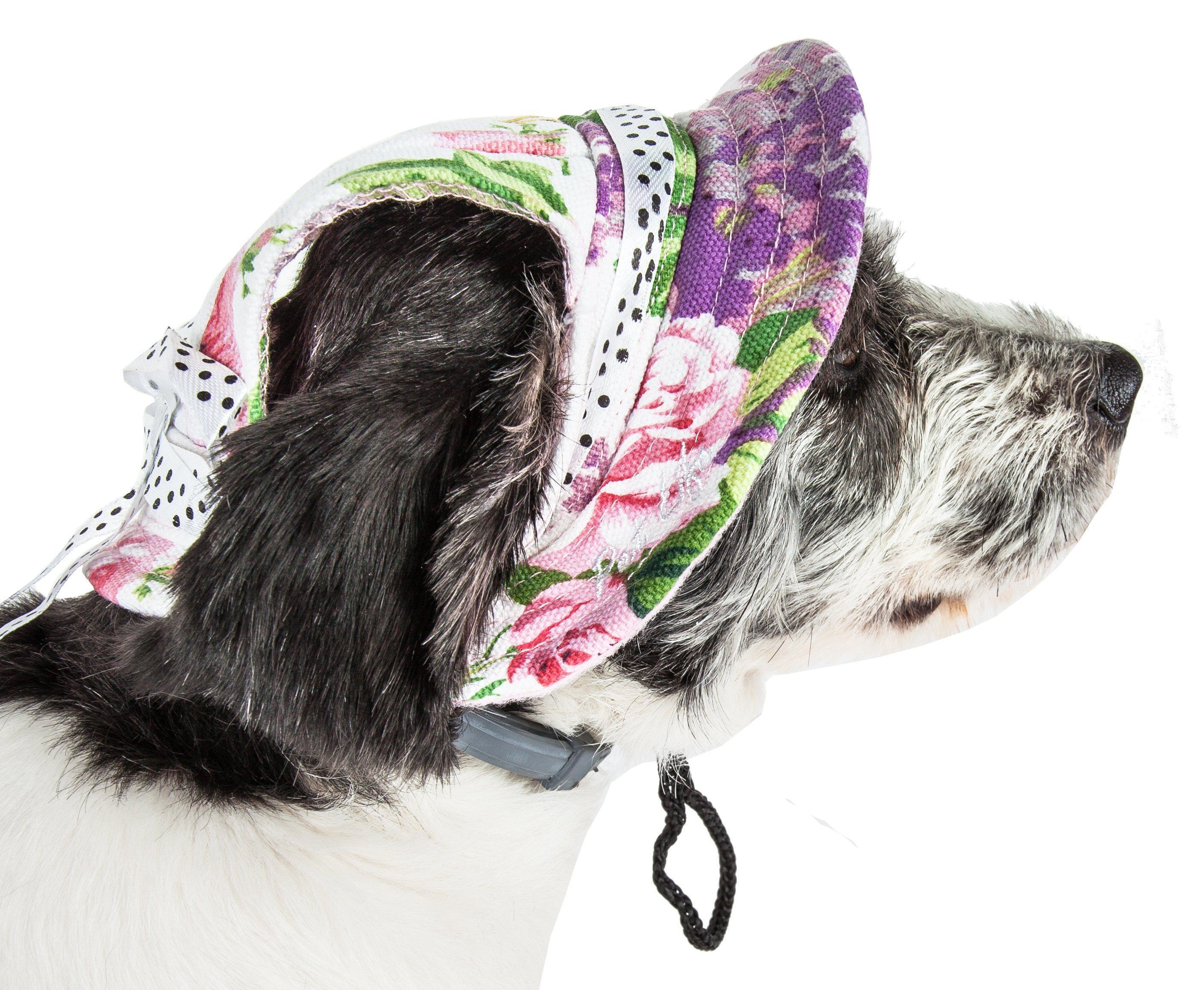Pet Life ®  Botanic Bark Floral UV Protectant Adjustable Fashion Canopy Brimmed Dog Hat Cap