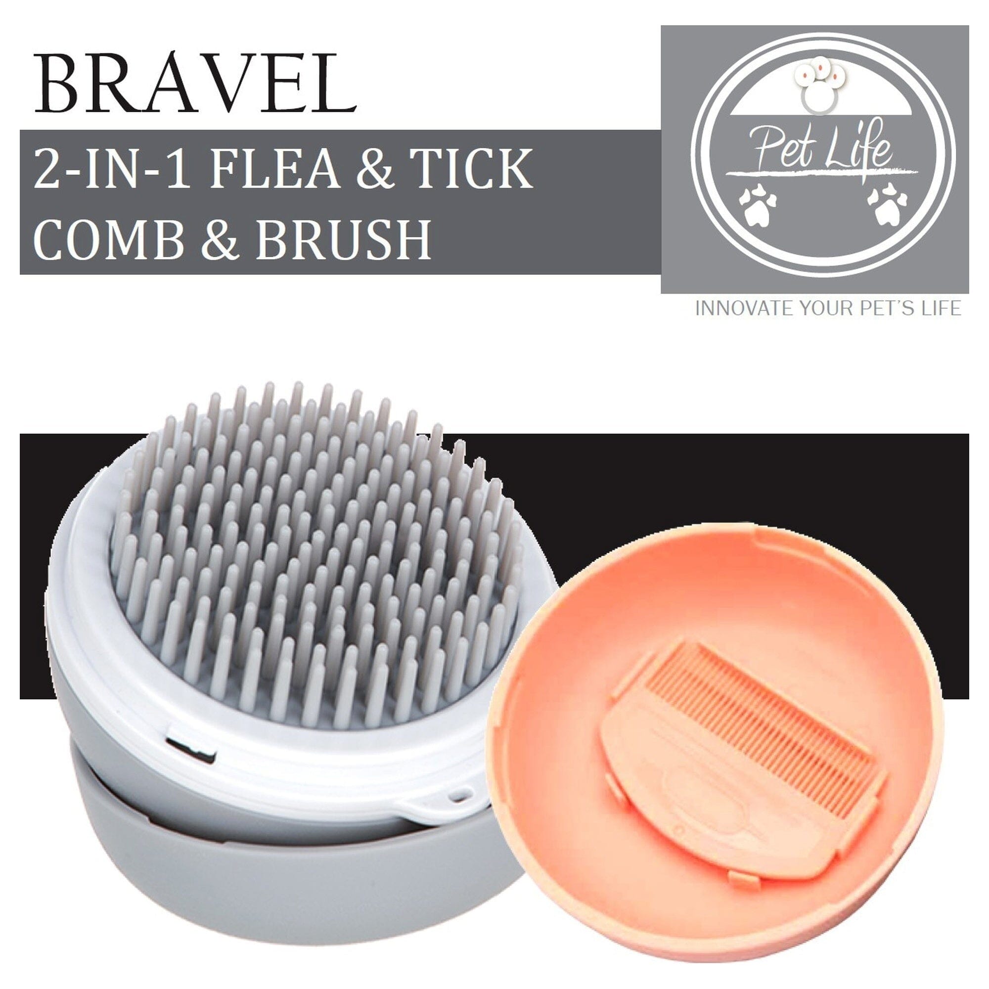 Pet Life Bravel 3-in-1 Travel Pocketed Dual Grooming Brush and Pet Comb | HT Animal Supply